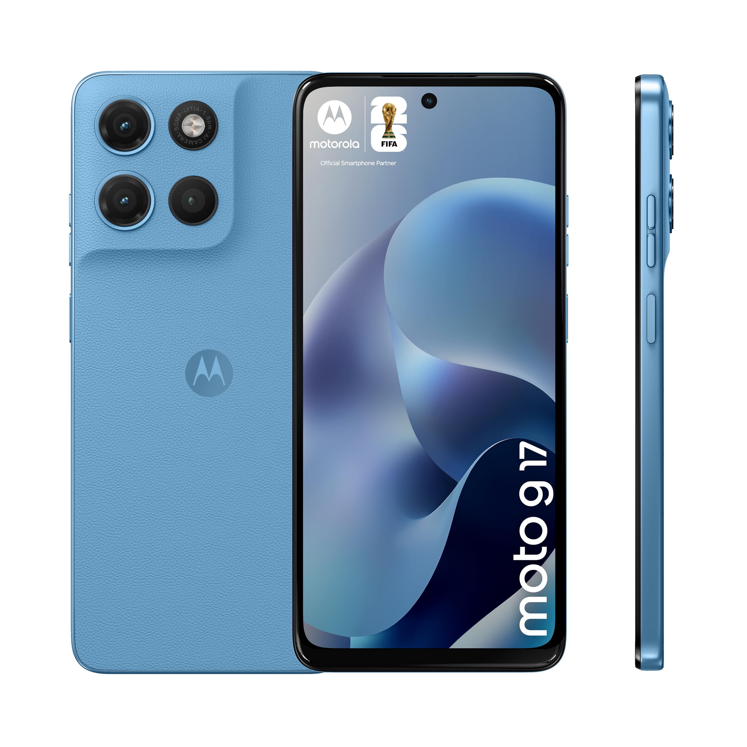 Moto g17 PANTONE Alaskan Blue 6.72" fhd+ lcd display 50mp sony lytia camera 5200mah battery ram boost with Co2 offset