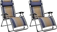 Amazon Basics Outdoor Padded Adjustable Zero Gravity Folding Reclining Lounge Chair with Pillow - Pack of 2, Blue