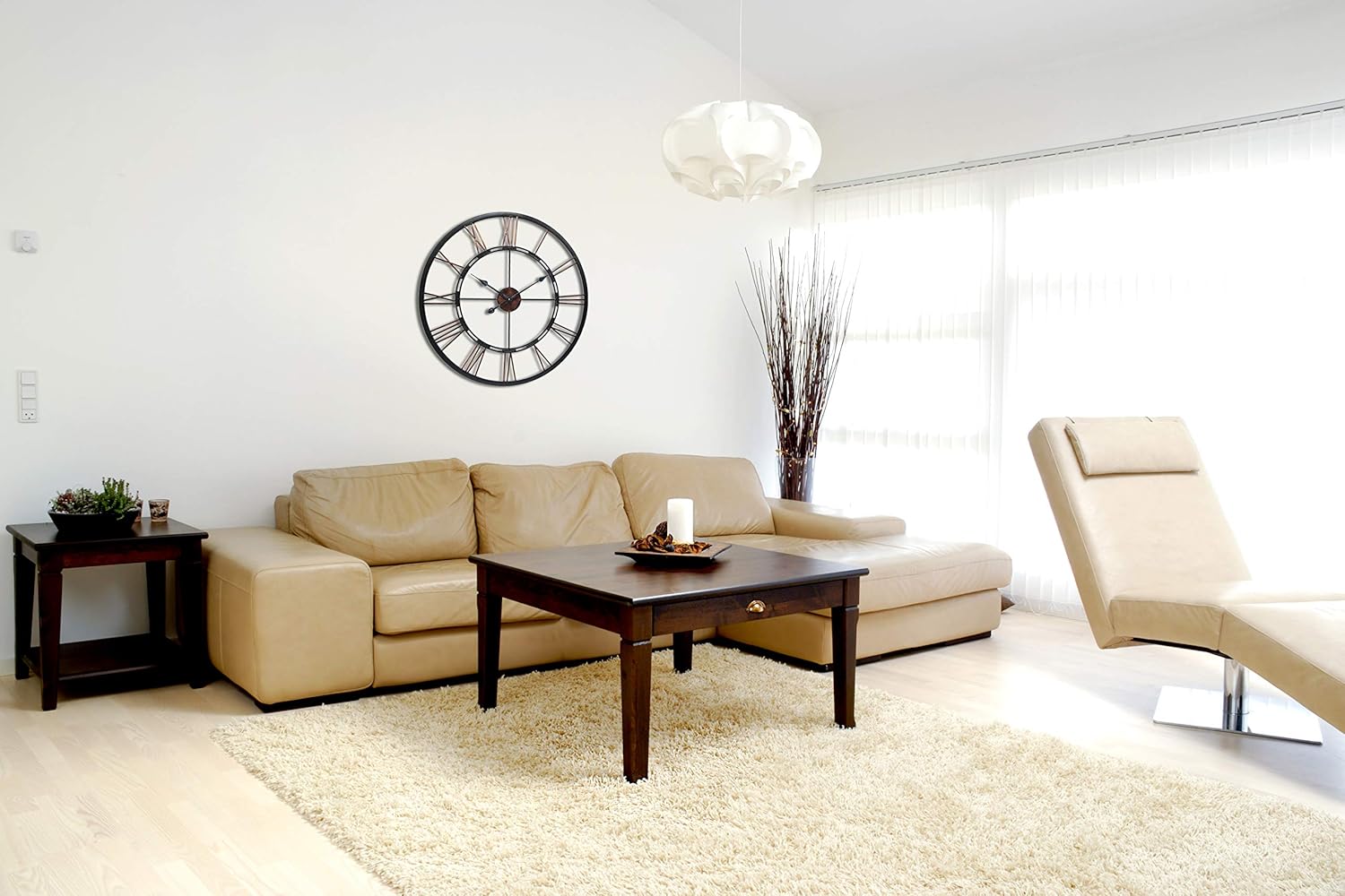 Metal Fusion 28-Inch Large Decorative Wall Clock Oversized Wall Clocks Large Decorative Roman Numerals Quartz Movement Large Metal Wall Clock for Living Room, Kitchen, Dining Room, Bedroom (14504-AMZ)