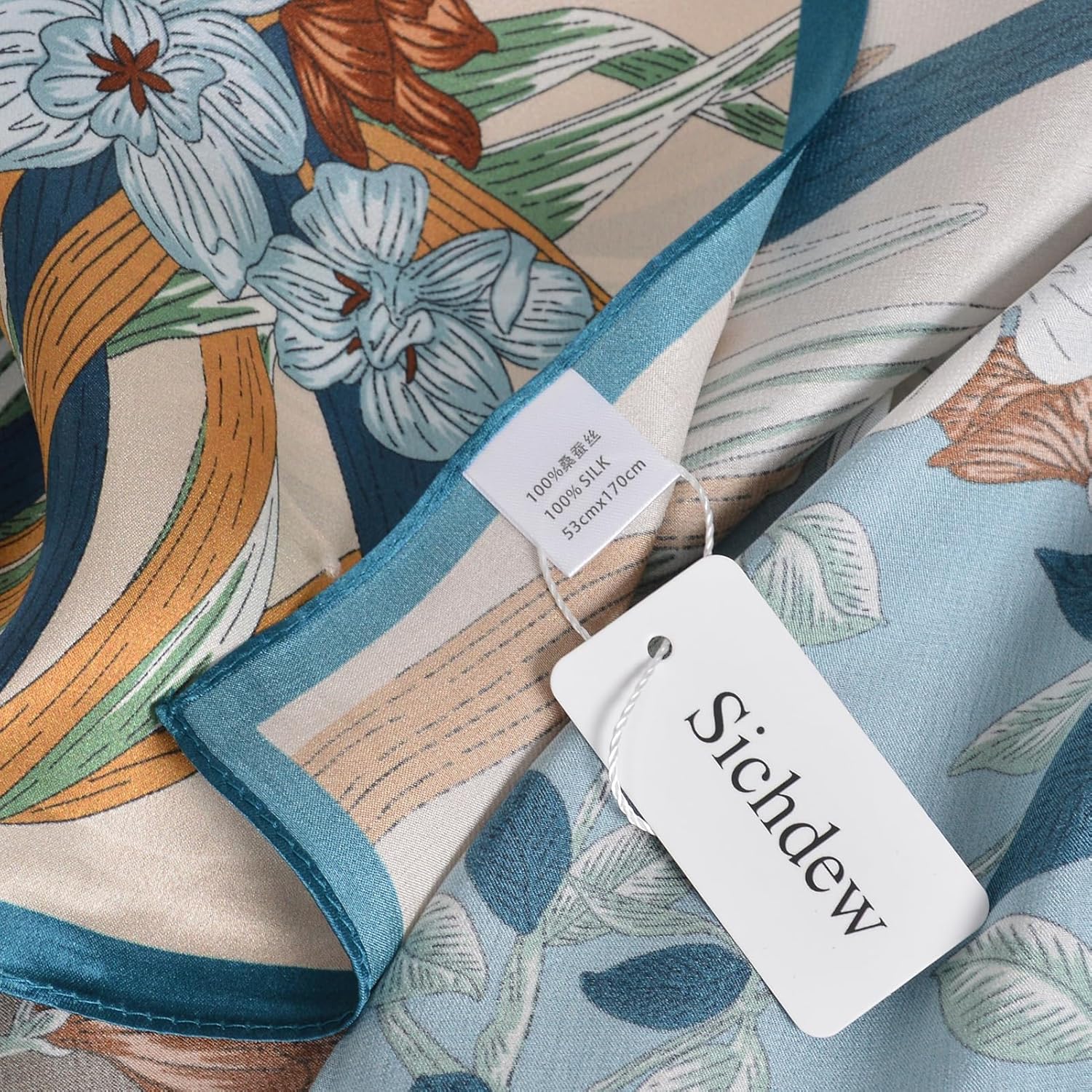 100% Mulberry Silk Scarf for Women Neck Oblong Headscarves Long Floral Print Lightweight Silk Wraps Shawls 67"*20" - Image 4