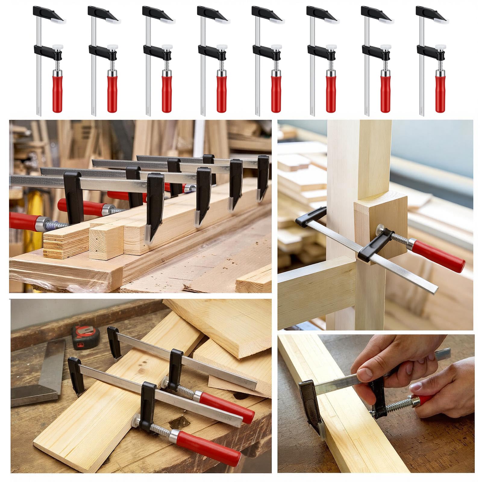 Set di morsetti a vite, apertura alare 200 mm, profondità 50 mm, per lavorazione del legno e fissaggio pezzi