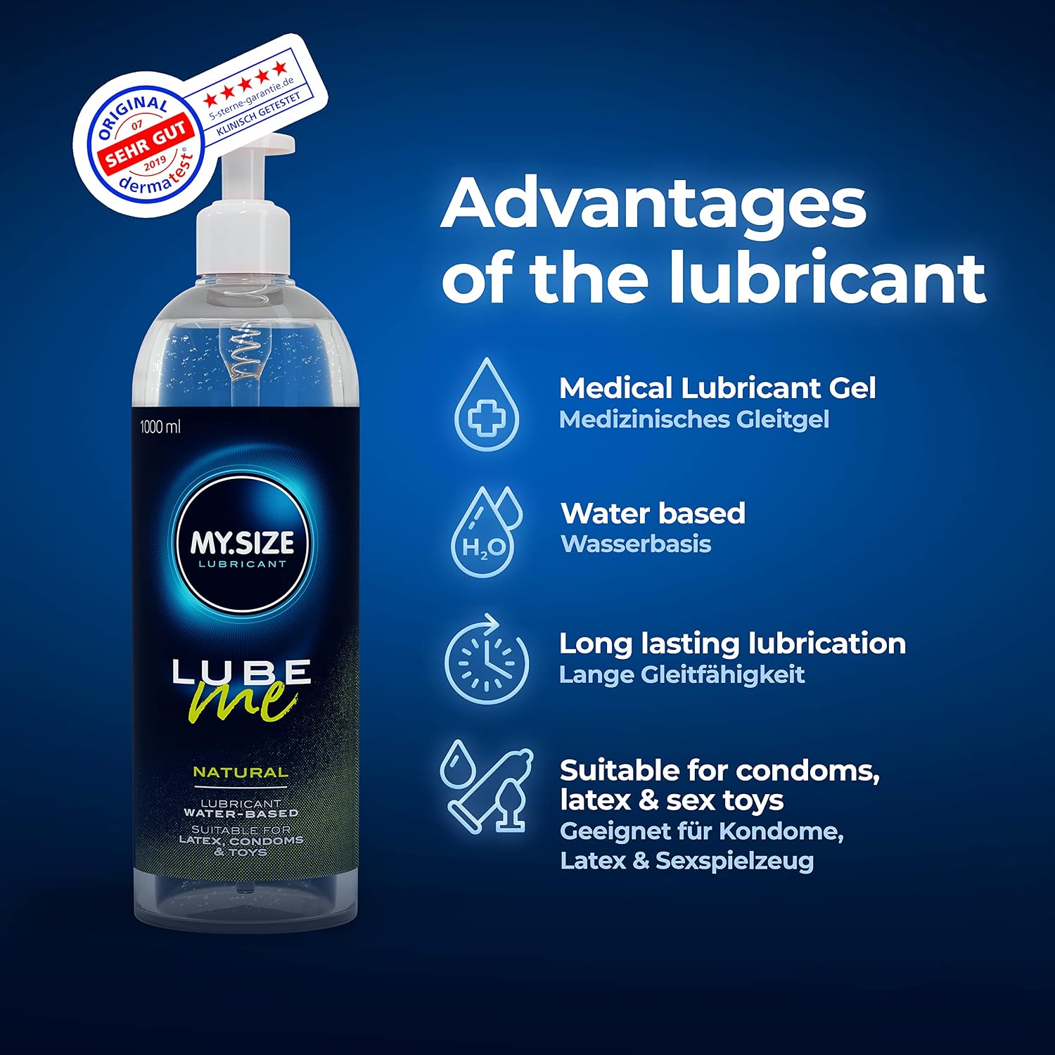 MY.SIZE Lube Me Premium Lubricant Natural 1000 ml Gel for Toys & Latex Condoms, 1 l (Pack of 1) - Image 3