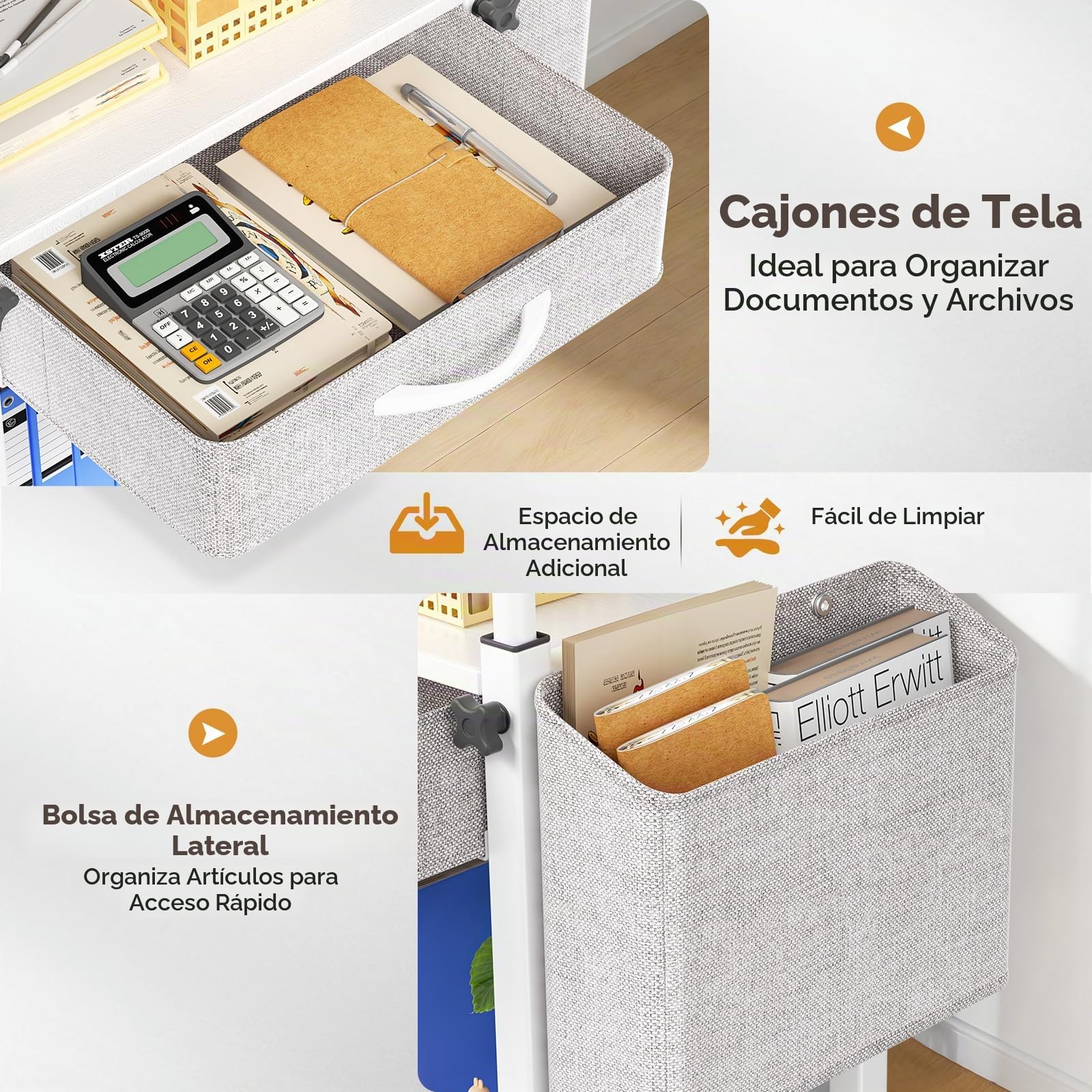 Mesa de impresión con ruedas Soporte de impresora de 3 niveles, mesa de impresora con cajón y bolsillo lateral, carrito grande con ruedas con estante ajustable para oficina y hogar (1)