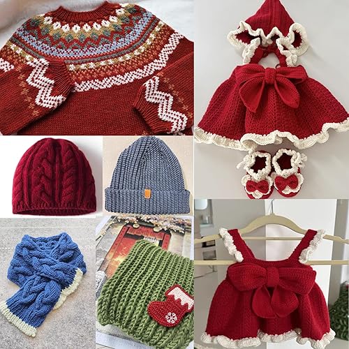 Miniatura 3 de Hilo 100% de lana merino para tejer y tejer, 4 capas, perfecto para suéteres, bufandas, sombreros, calcetines y mantas (rojo)