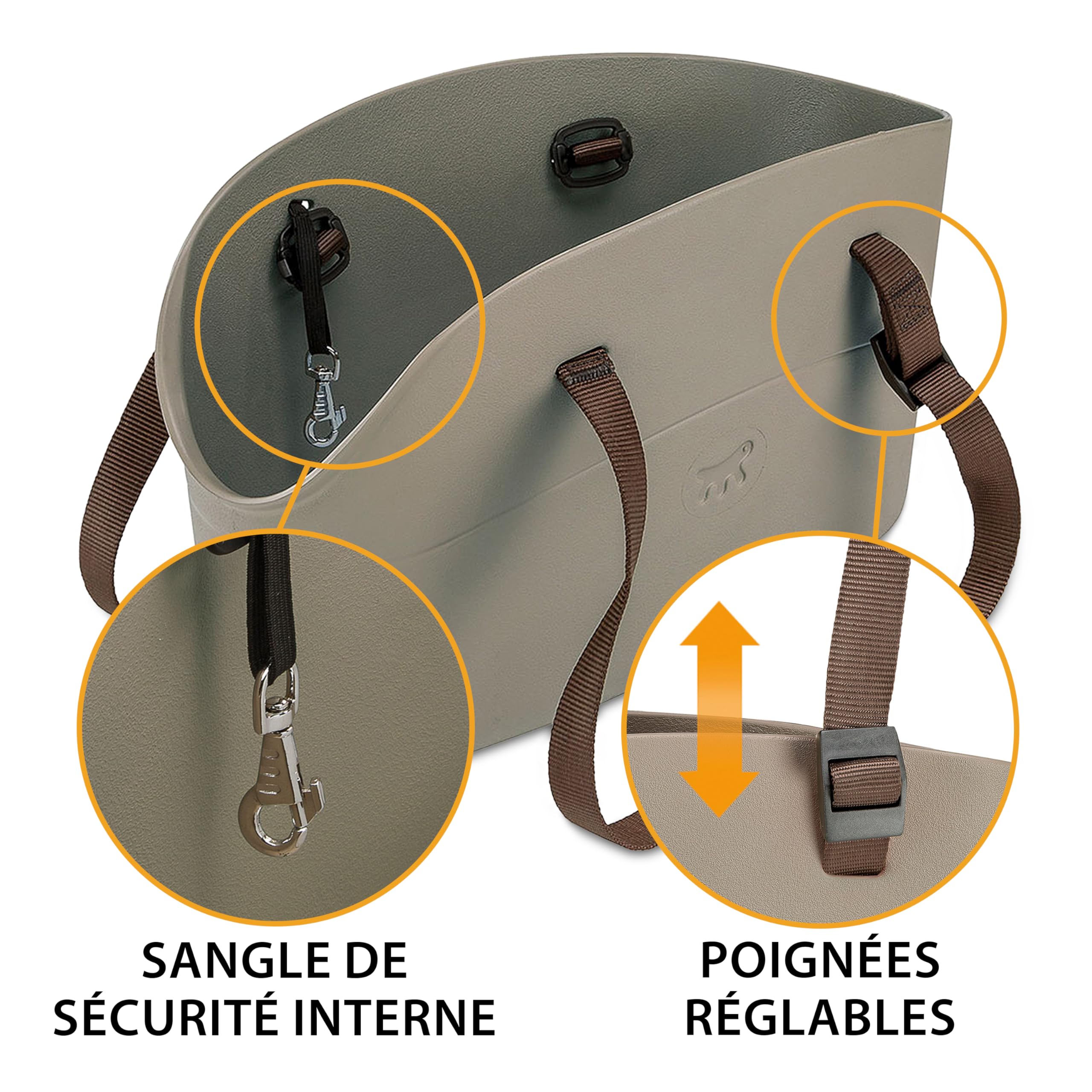 Ferplast Sac pour chiens WITH-ME SMALL, en caoutchouc EVA, poignées réglables, ceinture de sécurité incluse, 14 x 35 x h 22 cm Taupe