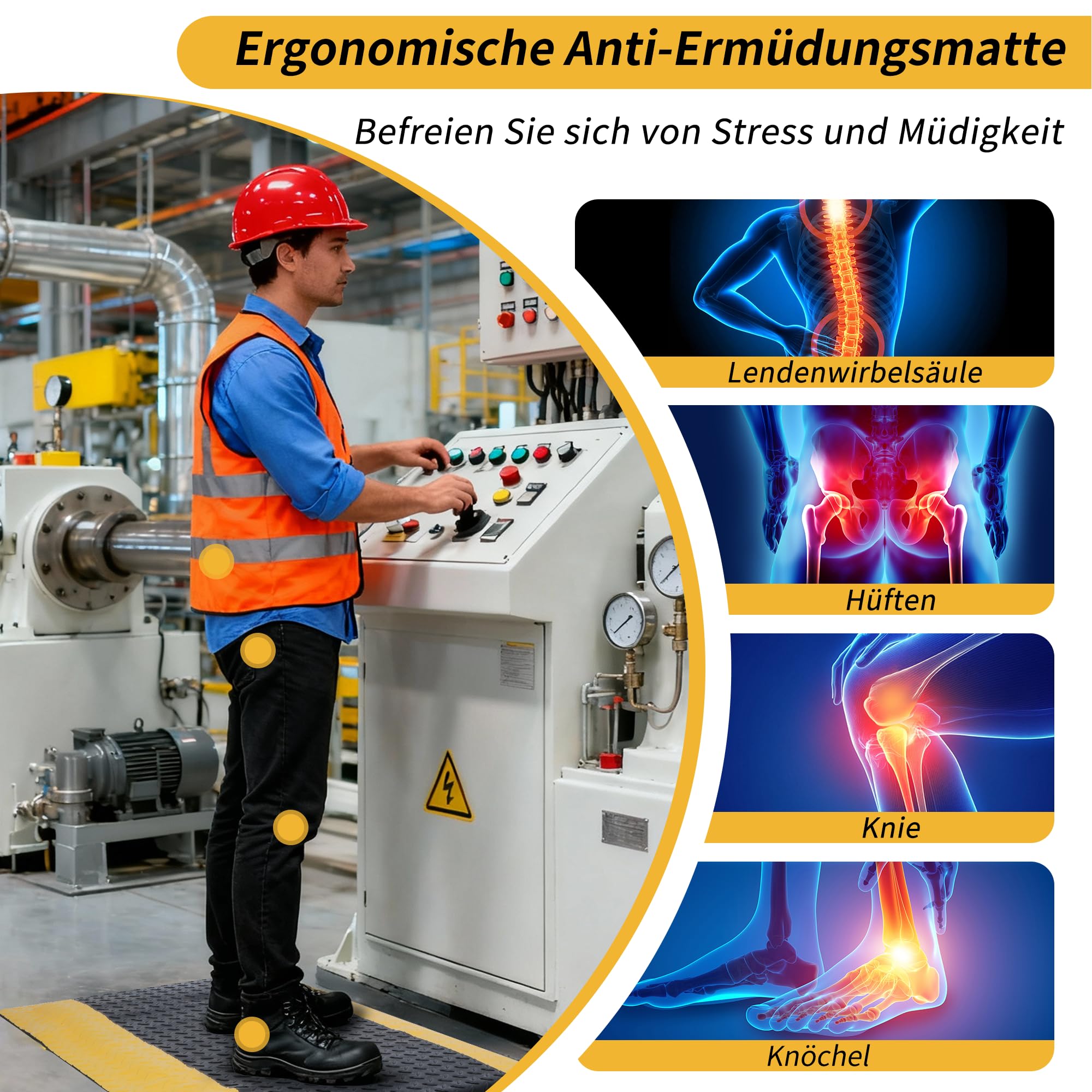 60 × 90 cm, tappetino da lavoro ergonomico, anti-fatica, con gommini, tappetino antiscivolo in schiuma confortevole, tappetino anti-fatica, per posti di lavoro in piedi, uffici, garage