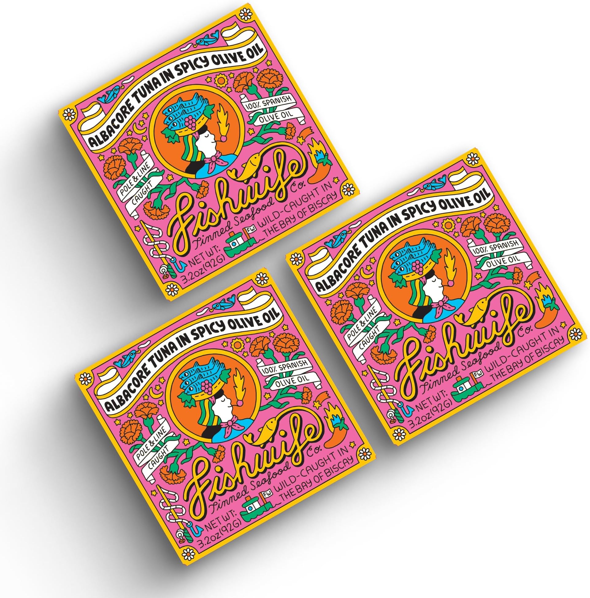 Fishwife Albacore Tuna in Spicy Olive Oil 3 Pack (3.2 Oz) | Nature-Caught & Hand Packaged with Spanish Olive Oil, Spicy Paprika, Cayenne, White Pepper, Garlic