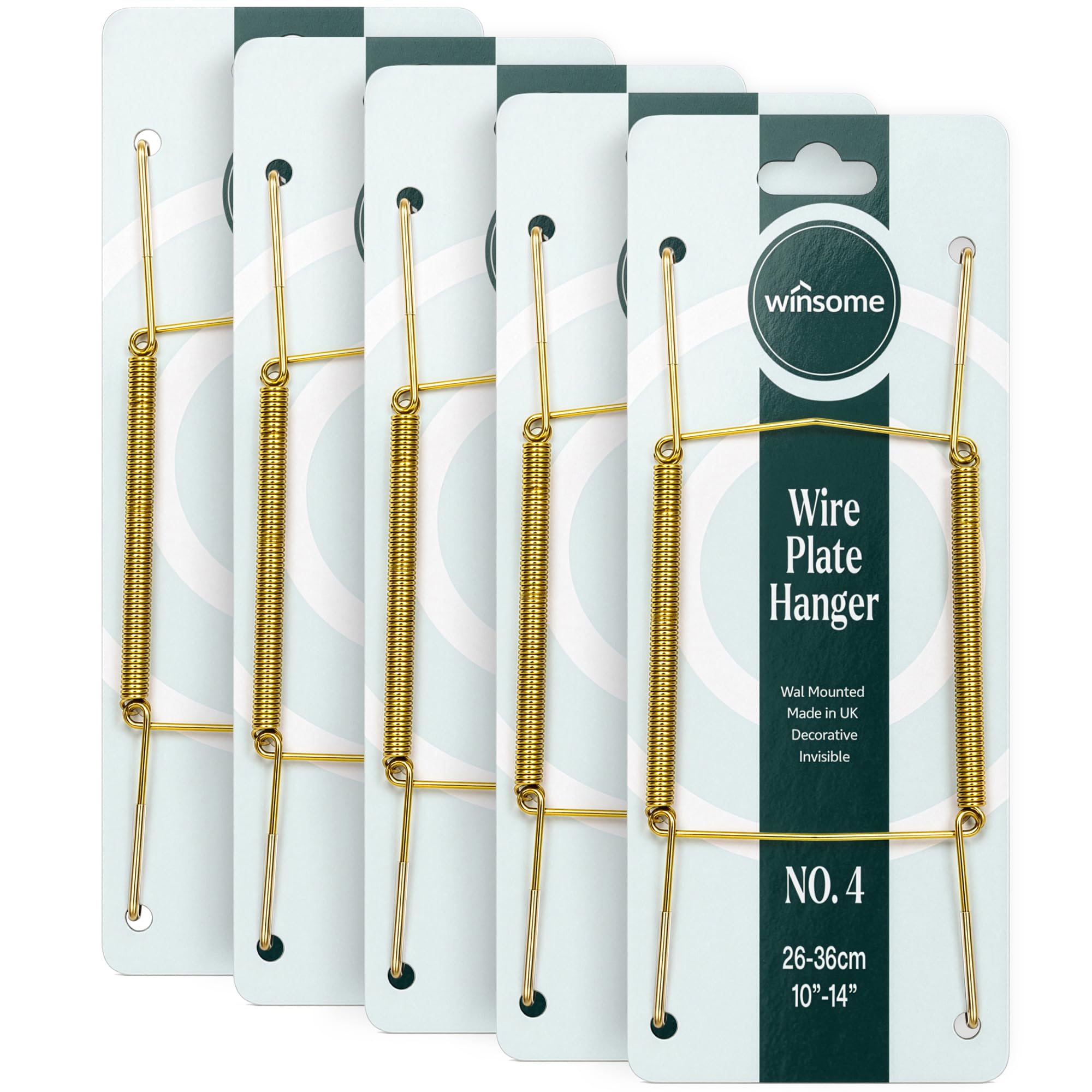 Invisible Plate Hangers for Wall | Decorative Dish Display Holders Hanging Wires Spring Hook Holder Fit to Hang on Wall (Brass Plate Hanger) (for Plate Size 26 - 36 cm - Pack of 5)
