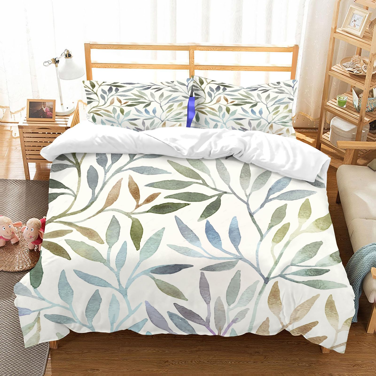 Ensemble de literie 100% microfibre 200x228 cm motif floral aquarelle avec 2 taies
