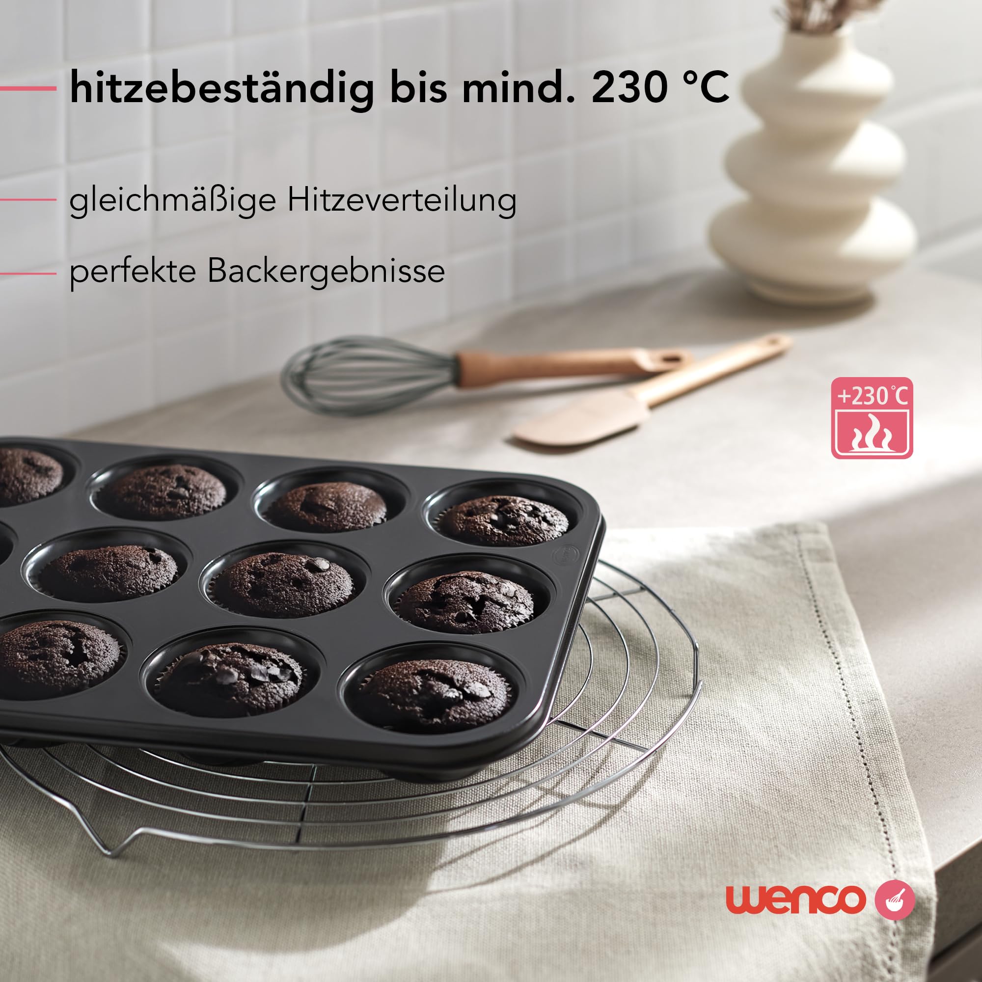 wenco Premium 12 foremek na muffiny, nieprzywierająca forma do pieczenia, nadaje się do mycia w zmywarce, czarna, aluminiowa