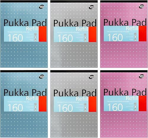 Pukka Pad, A4 Refill Notepad – 160 Pages of Premium Quality Writing Paper - 80GSM, with Feint Ruled 8mm Lines and Margin – Tape Head Bound with 4-Holepunch for Easy Filing – 29.7 x 21cm – Pack of 6 in