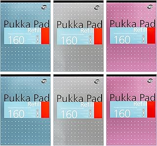 Pukka Pad, A4 Refill Notepad – 160 Pages of Premium Quality Writing Paper - 80GSM, with Feint Ruled 8mm Lines and Margin – Tape Head Bound with 4-Holepunch for Easy Filing – 29.7 x 21cm – Pack of 6 in Assorted Colours