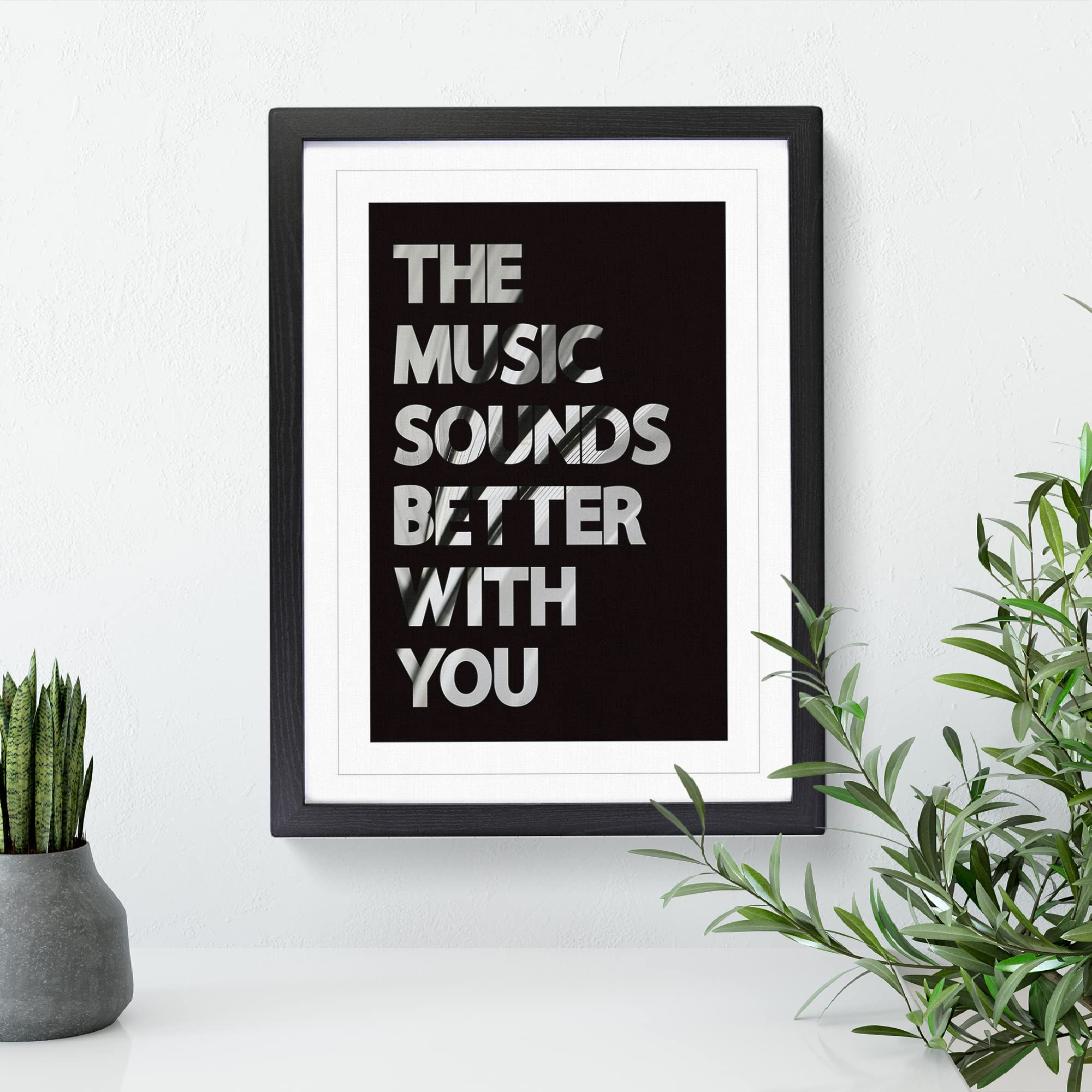 The Music Sounds Better With You Typography Quote Framed Wall Art Print - Image 3
