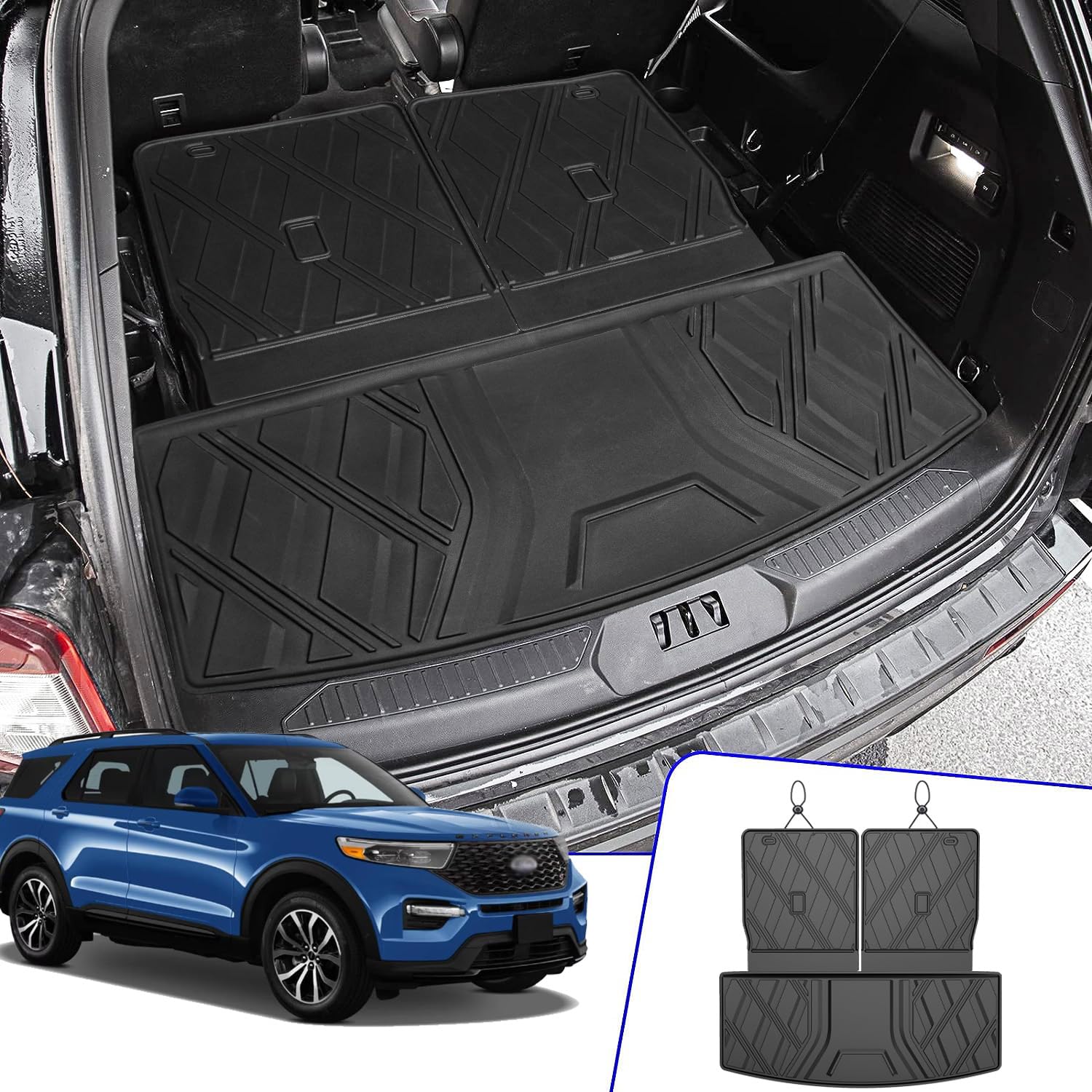 Original Cargo Liner and Backrest Mats for Ford Explorer 2020-2024 6/7 Seats All Models - Custom Fit Trunk Mat and Backrest Mats - All Weather Protection Anti-Skid Car Mats for Ford Explorer