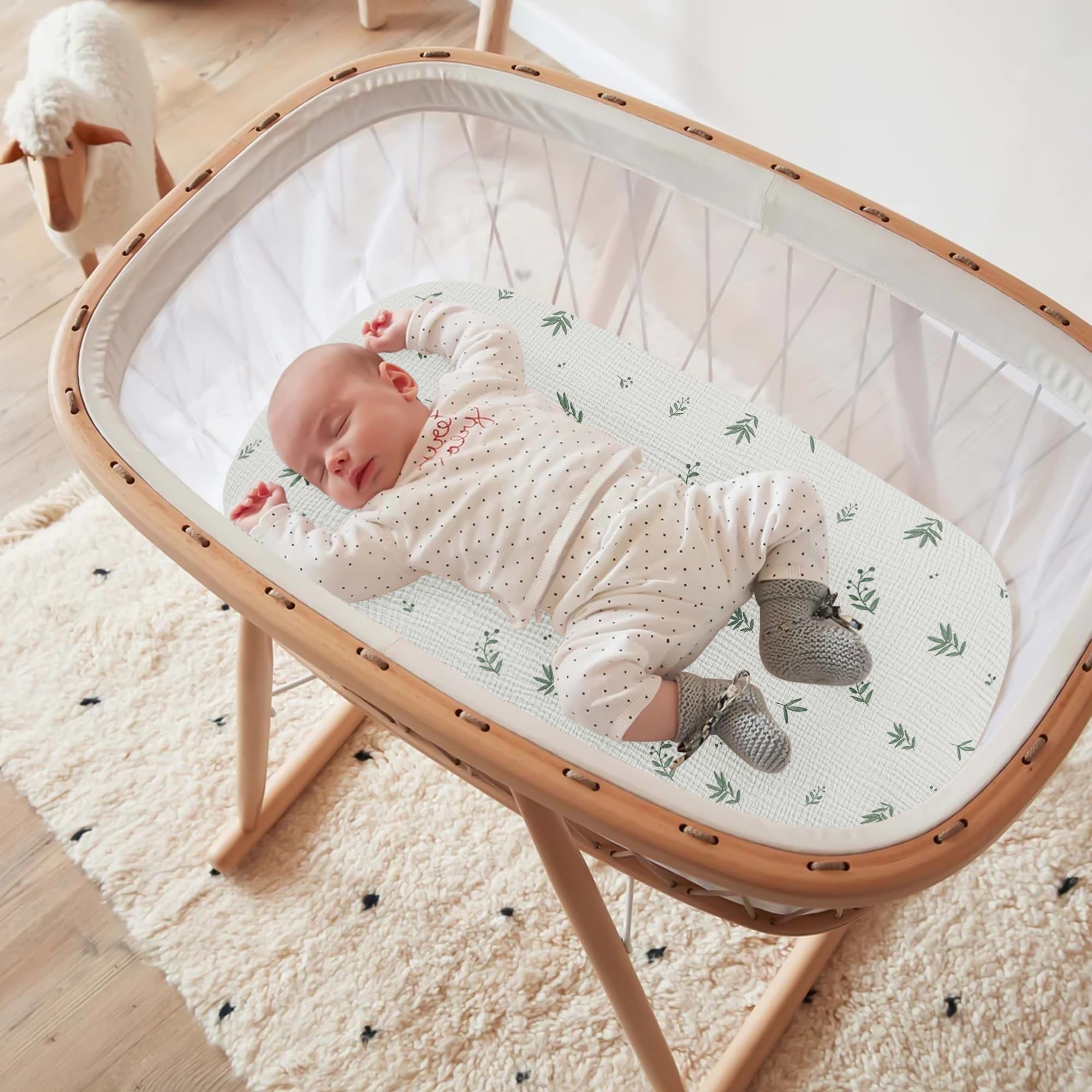 Susurration Moses Basket Sheets, 2 Pack Muslin Cotton Bassinet Sheets Fits Oval and Rectangle Crib Bassinet Mattress - Image 2