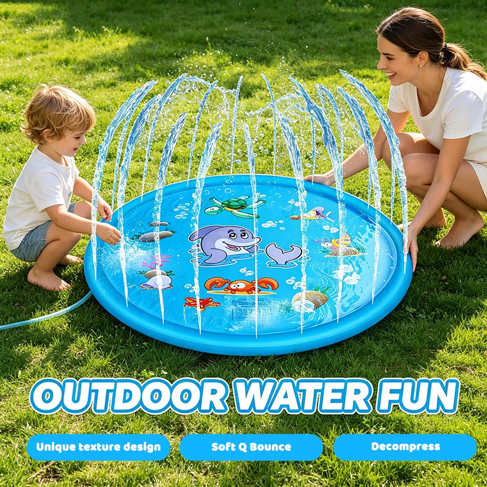 Splash pad Wasserspielzeug Kinder,100CM Spritzpad für Kinder und Hund, Spielmatte Splash mit Antirutschfunktion,Wasserspielmatte Sommer,Garten, Wasserspielzeug für Jungen und Mädchen,Hunde und Haustie