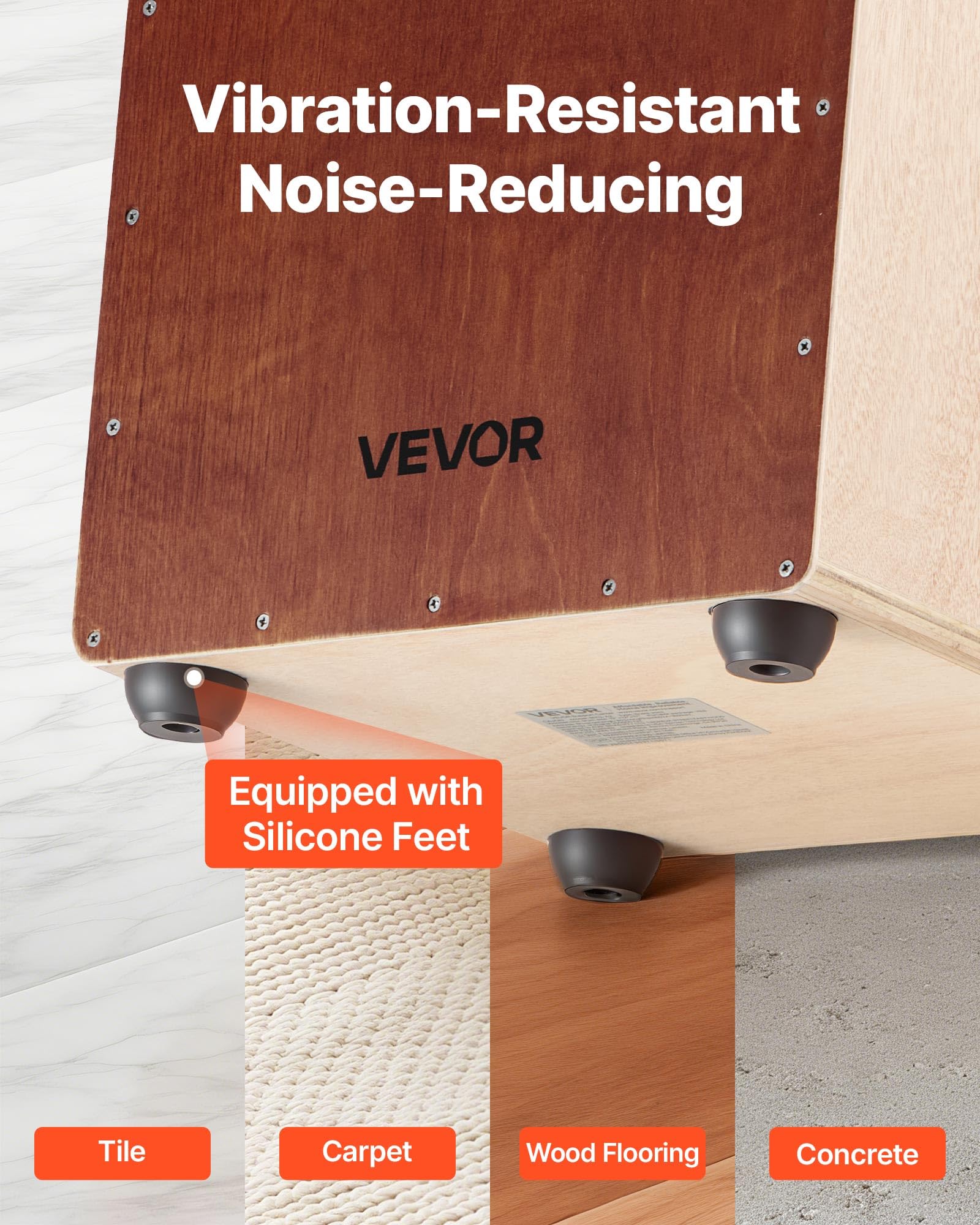VEVOR Cajon Box Drum, Con Cordiere Rullanti Interni, Scatola di Percussioni in Legno Leggera, Strumento Musicale Portatile a Tamburo in Legno di Betulla con Piedini in Silicone, 305 x 305 x 508 mm