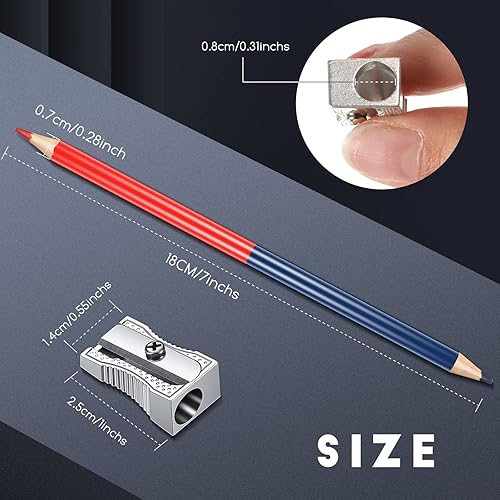 Miniatura 2 de Containlol 12 lápices de cuadros rojo y azul, lápices borrables de doble color, preafilados #2 HB con 2 sacapuntas de metal para verificar pruebas