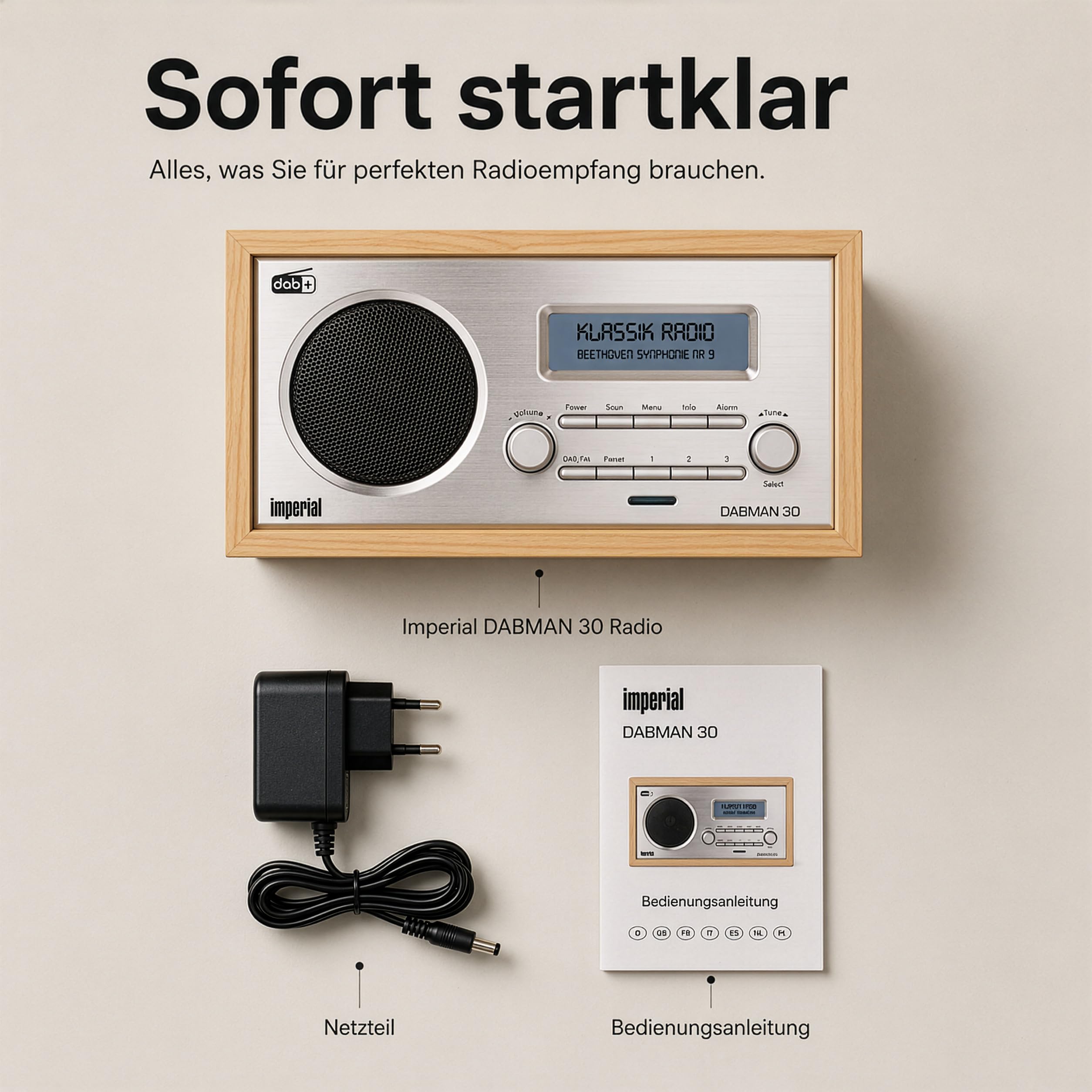 Imperial 22-130-00 Dabman 30 - DAB+ Radio, DAB Plus Radio, Küchenradio, Mini Radio Dab, Badradio Digitalradio (DAB+/DAB/UKW, Aux In, inkl. Netzteil) braun