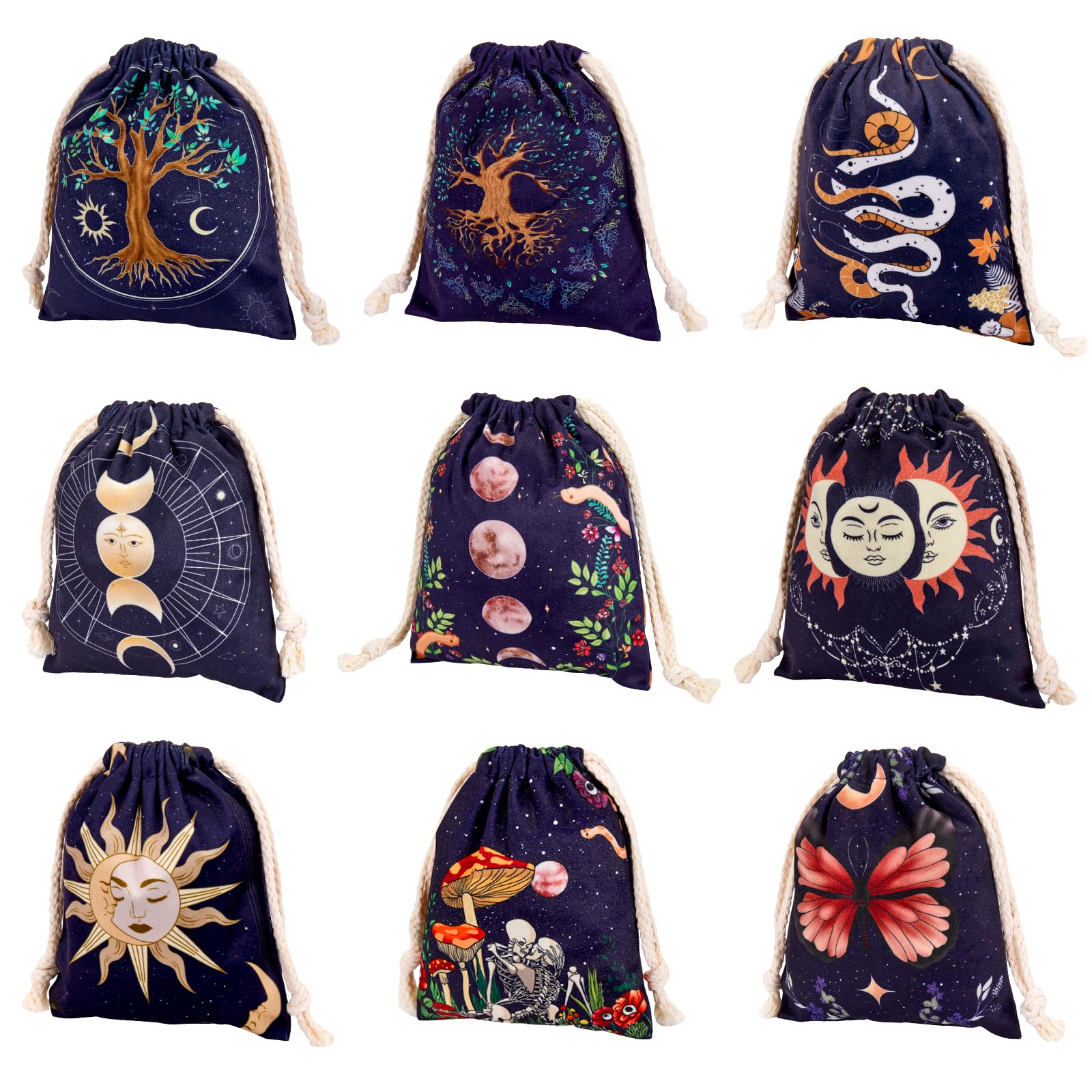 XSYLOHXL Tarot bag kit 9 pcs tarot card bags and pouches tarot deck holder storage gift velvet bags with sturdy drawstrings also suitable for crystals