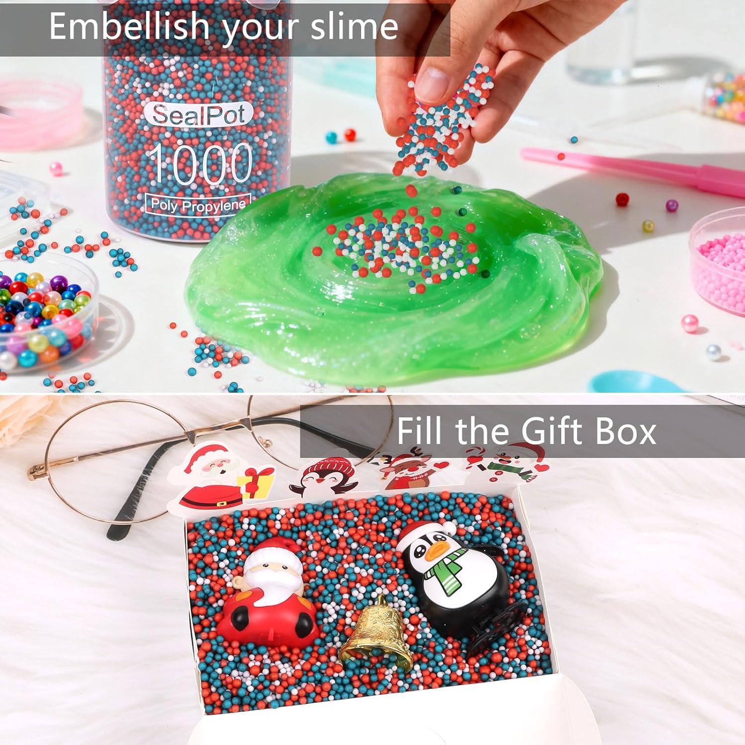 CCINEE Christmas Foam Balls Slime Supplies Colorful Foam Beads 2-3mm for Art Homemade Slime, Christmas Party and Wedding Decorations