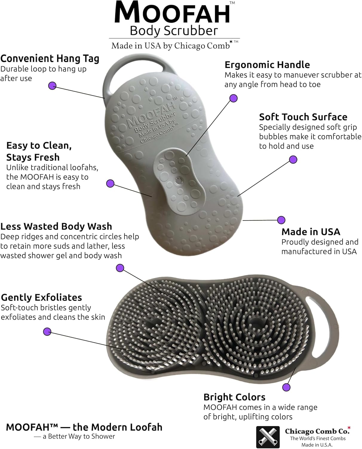 MOOFAH Body Scrubber, Made in USA, Gently Cleans and Exfoliates, Less Wasted Body Wash, Easy to Clean (Shadow Grey) - Image 6