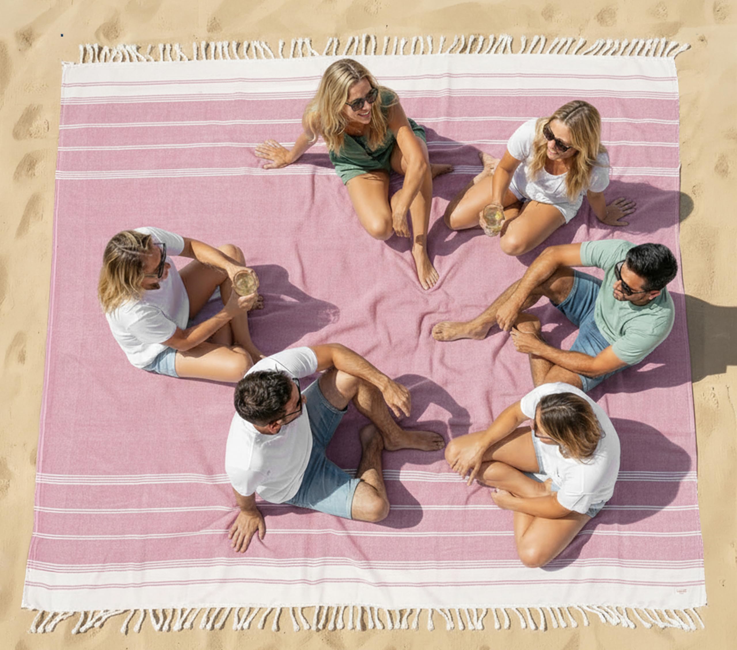 LANE LINEN Oversized Sand Free Turkish Cotton Beach Blanket – XXL Quick Dry Towel 208x208 cm – Extra Large Lightweight Beach, Camping & Picnic Blanket - Candy Pink