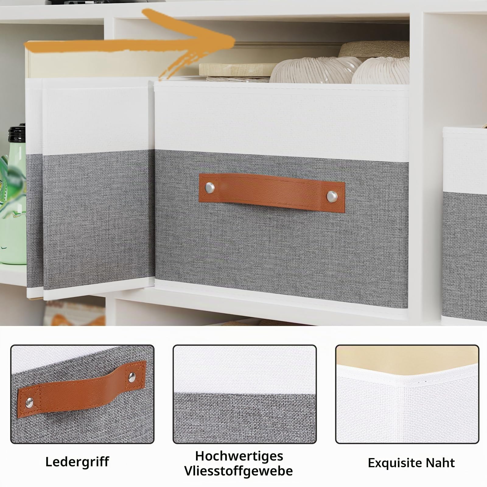 4 Stück Aufbewahrungsbox, Weiß/Grau Stoffboxen, 47×28×20cm | Aufbewahrungskorb Stoff, Aufbewahrungsboxen, Faltboxen, Kleiderschrank Organizer, für Kleidung, Kleiderbox