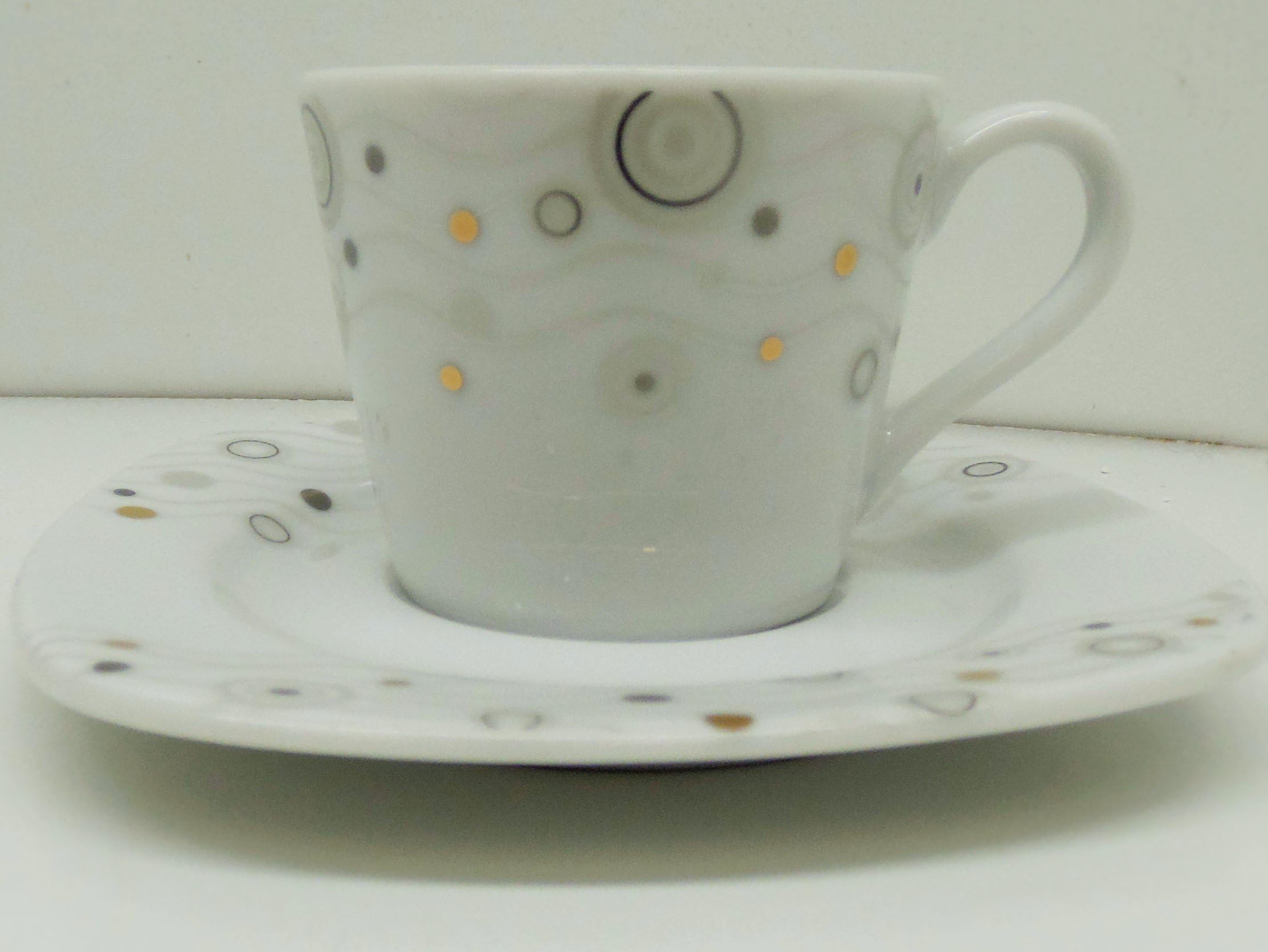 Weisenberg Fine Porcelain Espresso& Turkish Coffee Cup 12 Pieces "White-Grey Circles"