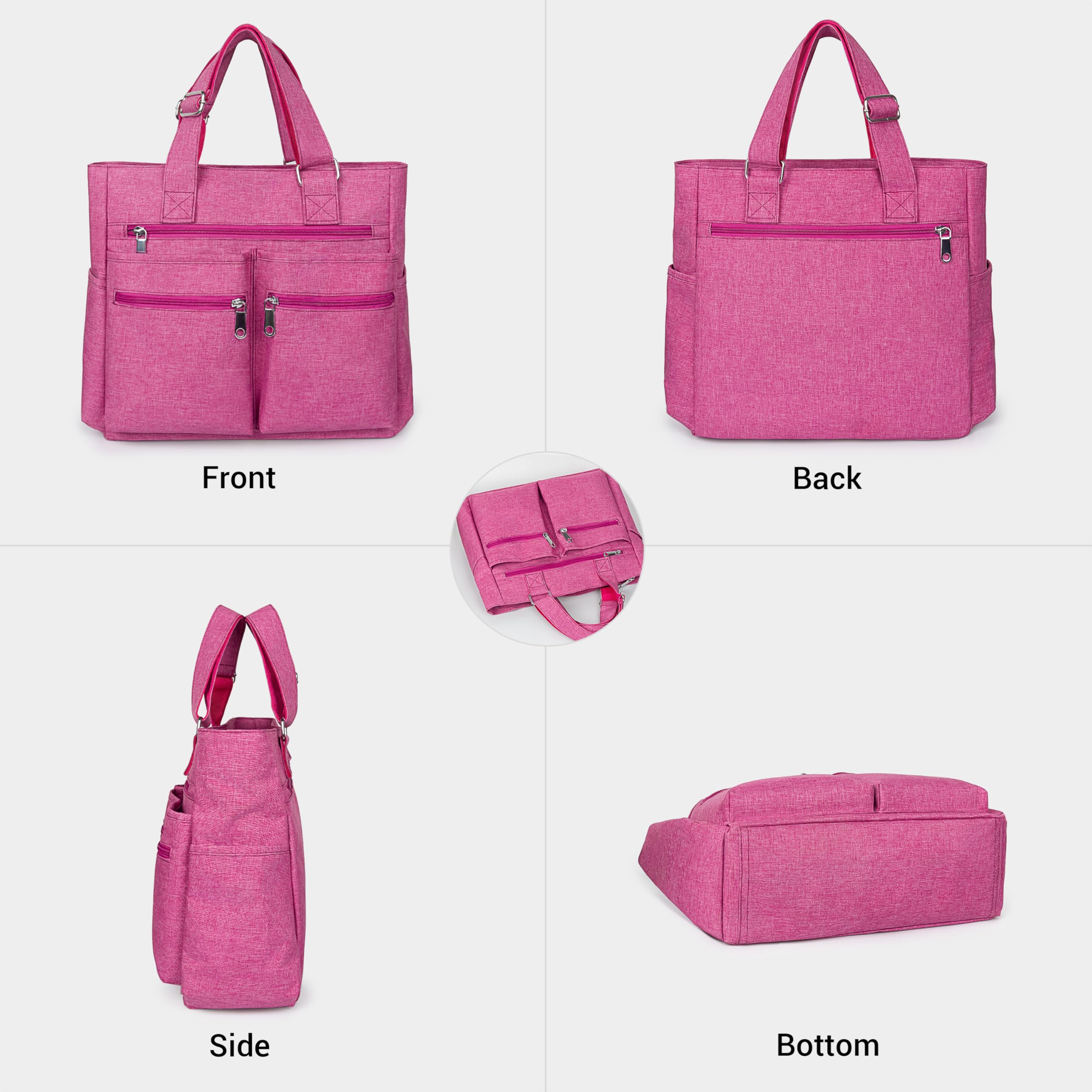 VOLGANIK ROCK Canvas Tote Bag Waterproof Nylon Multi Pocket Shoulder Bags Laptop Work Bag Teacher Purse Handbag for Women Men: Pink 2