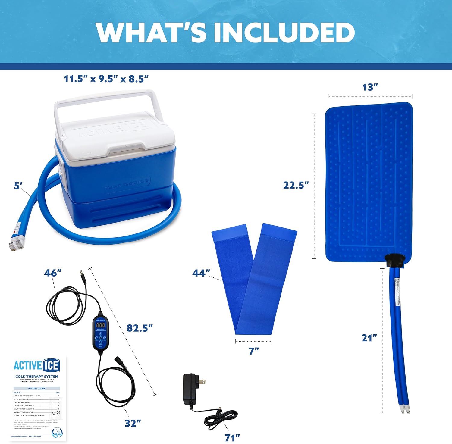 Polar Active Ice® 3.0 Cold Therapy System w/Programmable Timer, Extended Coverage Back, Hip and Limb Compression Pad, 9 Quart Cooler, Quiet Pump, Strong Cryotherapy Pain Relief Treatment