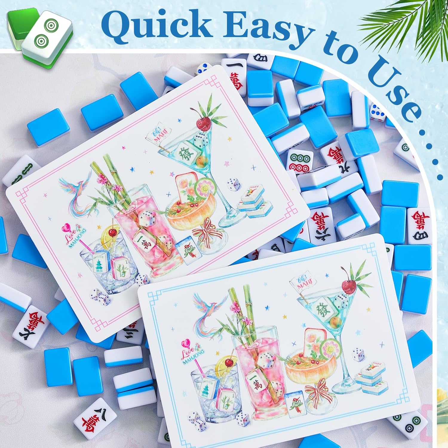 Soulchen 4 Pcs Mahjong Tile Mixer Shufflers for Mixing and Shuffling Tiles Plastic Mahjong Accessories Gifts for Lovers Games Decorative Printed Design (Cocktail)