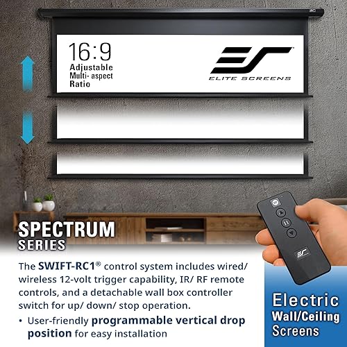 Vista 8 de Pantalla de proyector Elite Screens Spectrum RC1 Remote, 180 pulgadas Diag 16:9, pantalla de proyección motorizada para cine en casa 4K/8K Ultra HD