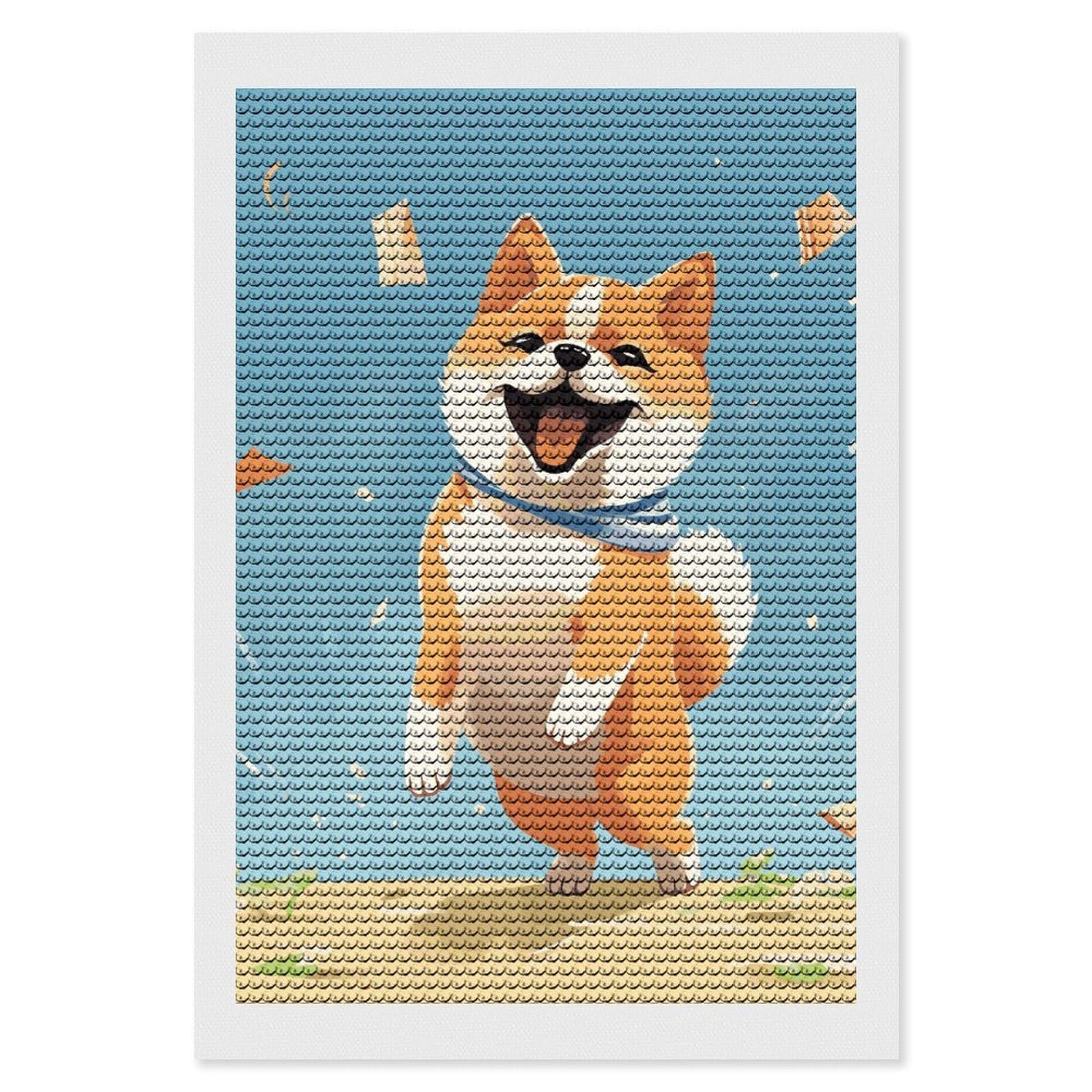 Cute Shiba Inu Diamond Art Kits for Adults, DIY 5D Diamonds Painting Kits for Beginner, Round Full Drill Diamond Dots Painting, Diamonds Pictures Gem Art and Crafts Wall Decor 8"x12"