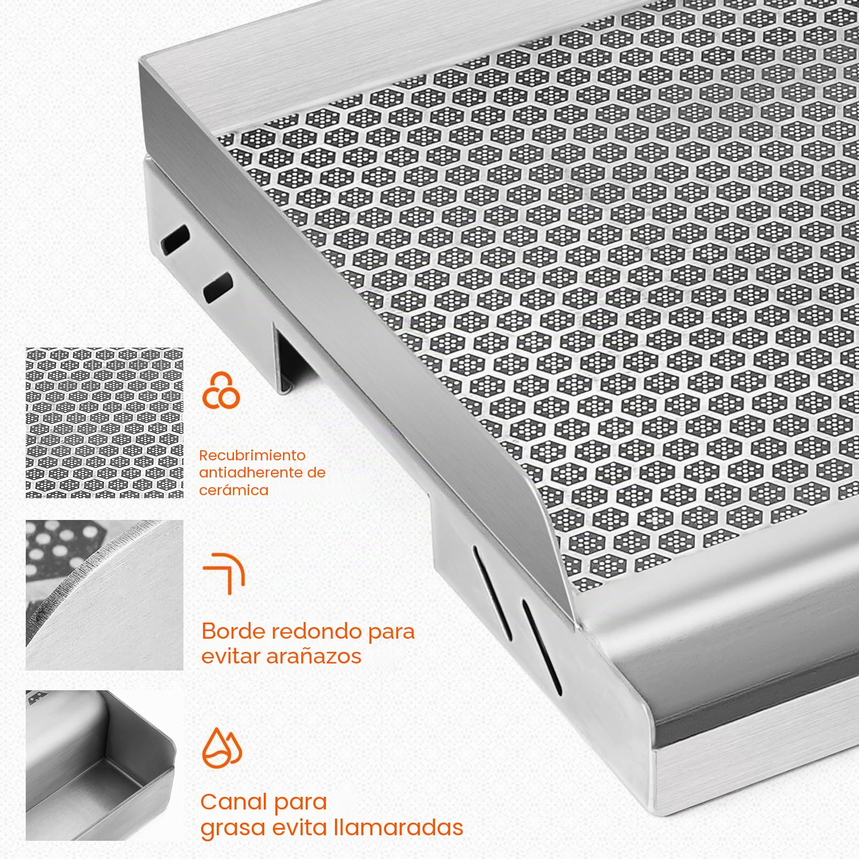 onlyfire Plancha con Estructura Alveolar, Plancha Universal para Barbacoa Acero Inoxidable, Plancha Barbacoa para Parrilla de Gas, Parrilla de Carbón y Encimera de Gas, 1,5mm de Grosor, 45,7x32x7,2cm