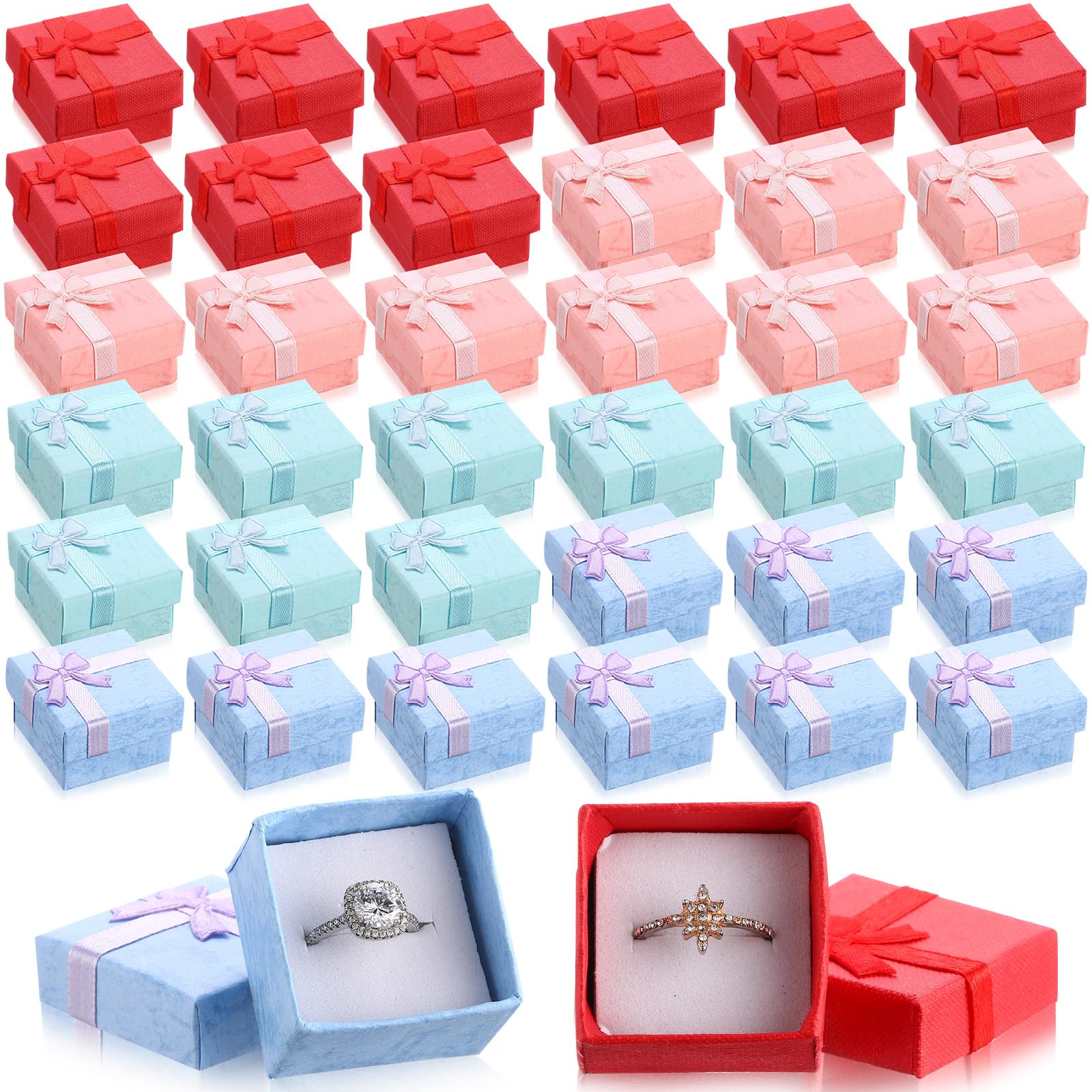 Ringschachteln aus Hartkarton, 4,1 x 4,1 cm, 72 Stück, Schmuckkästchen mit Schleife, kleine Schmuck-Geschenkboxen für kleine Unternehmen (stilvolle Farbe)