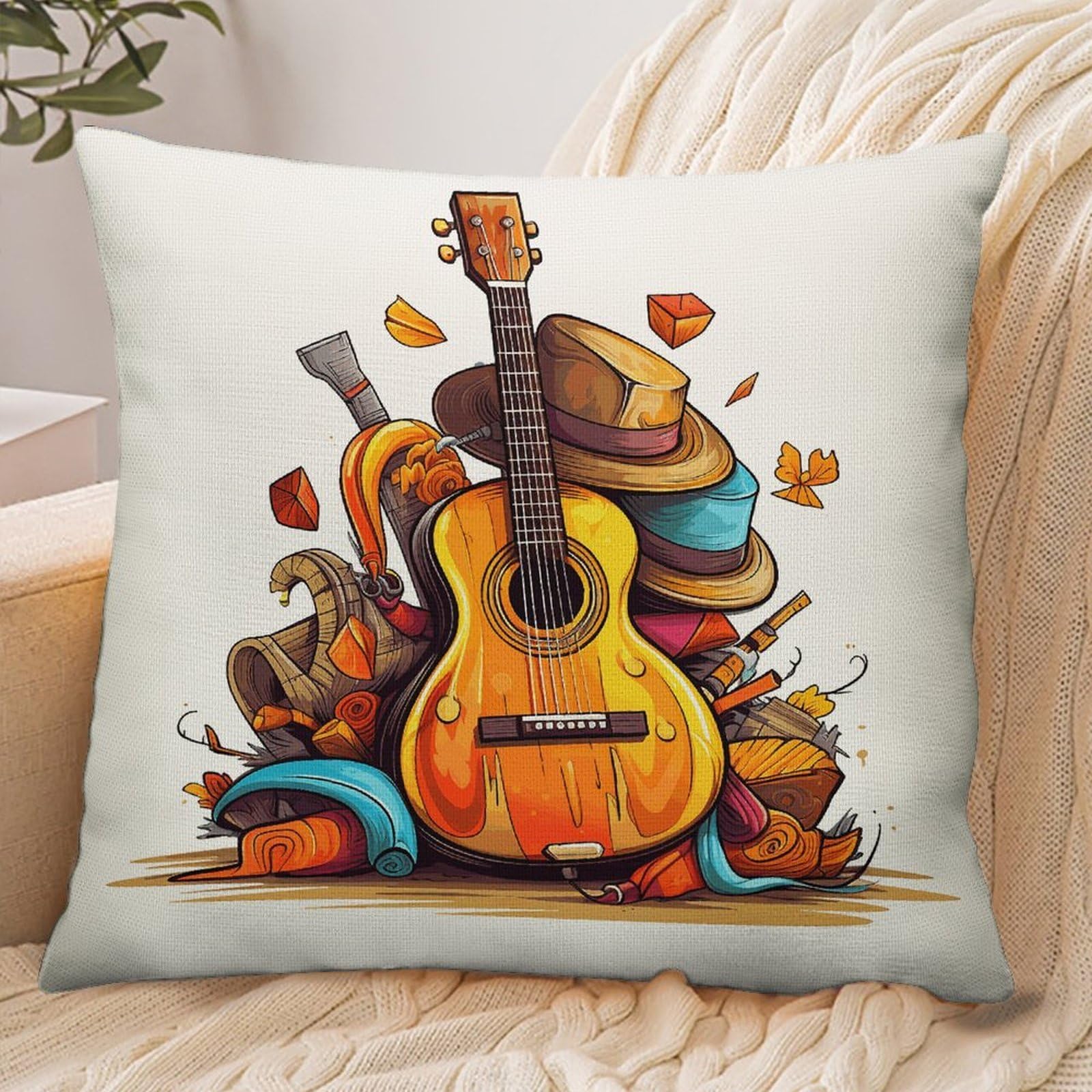 Fekiloot Style Funny Cartoon Hats Guitar Pillowcase Pillow Sham Pillow Case