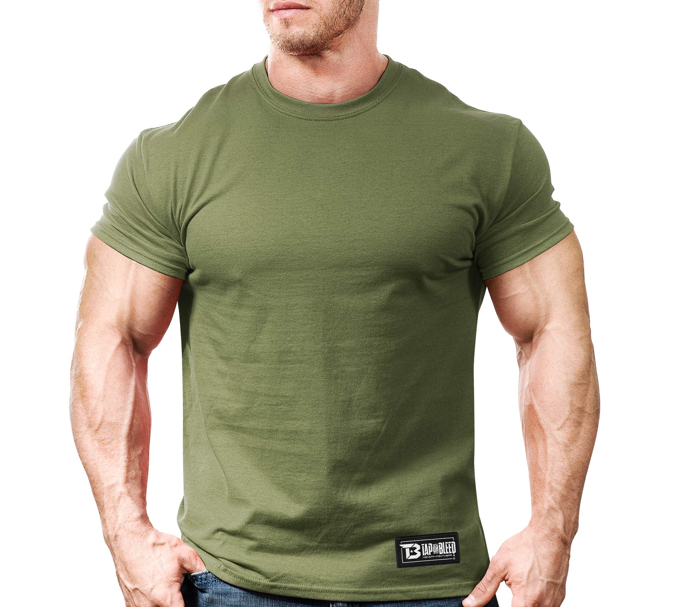 Monsta Clothing Co. Men MMA Fight Training (Tap Or Bleed-OOO) Gym T-Shirt (G:MG) Military Green