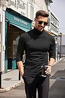 Vista 3 de COOFANDY Suéter de cuello alto ajustado para hombre, casual, básico, de manga larga, suéter de punto