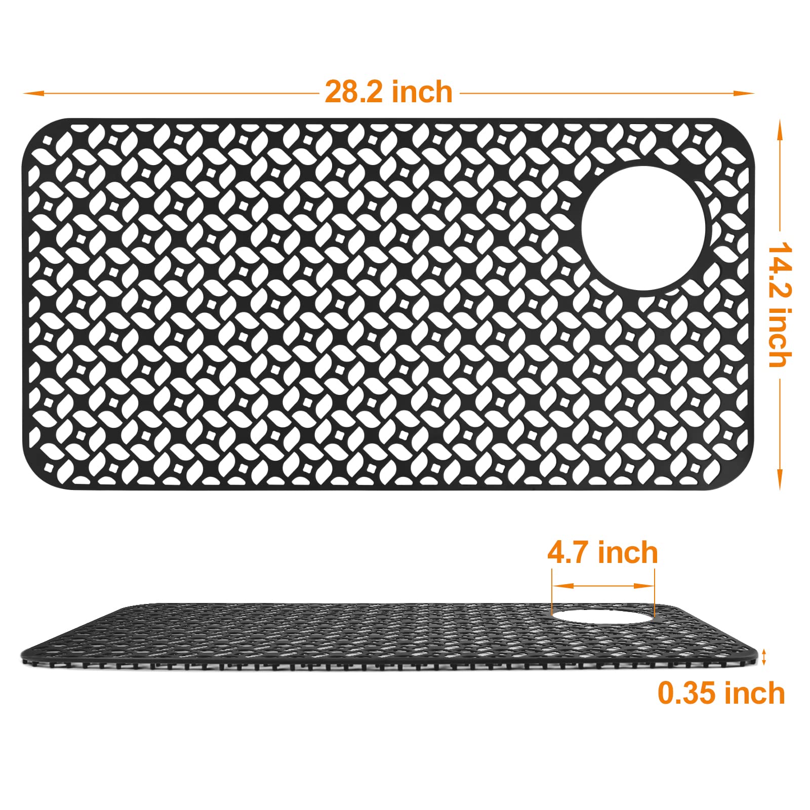 JUSTOGO Silicone Sink Mat, Black Sink Protectors for Kitchen Sink Grid Accessory, 1 PCS Non-slip Sink Mats for Bottom of Kitchen Farmhouse Stainless Steel Porcelain Sink Right & Left (28.2''x 14.2'')