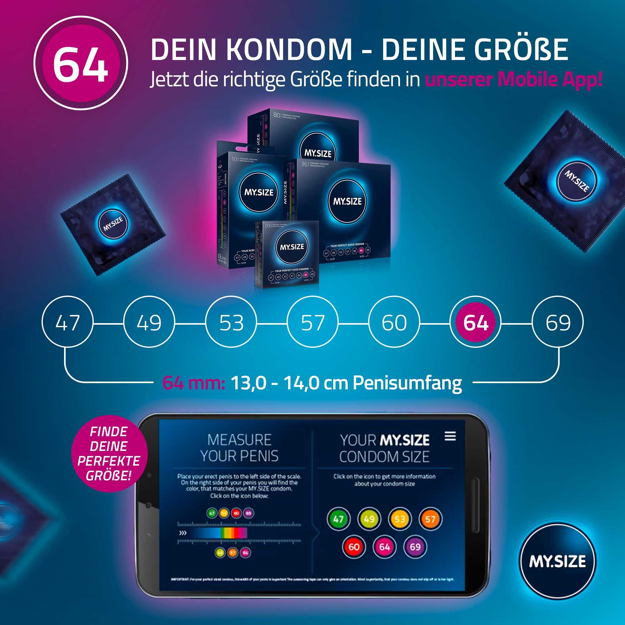 MY.SIZE Classic Kondome Größe 6 | 64 mm Breite | 36 Stück Großpackung | extra dünn | gefühlsecht hauchzart | dünne 0,07 mm Wandstärke
