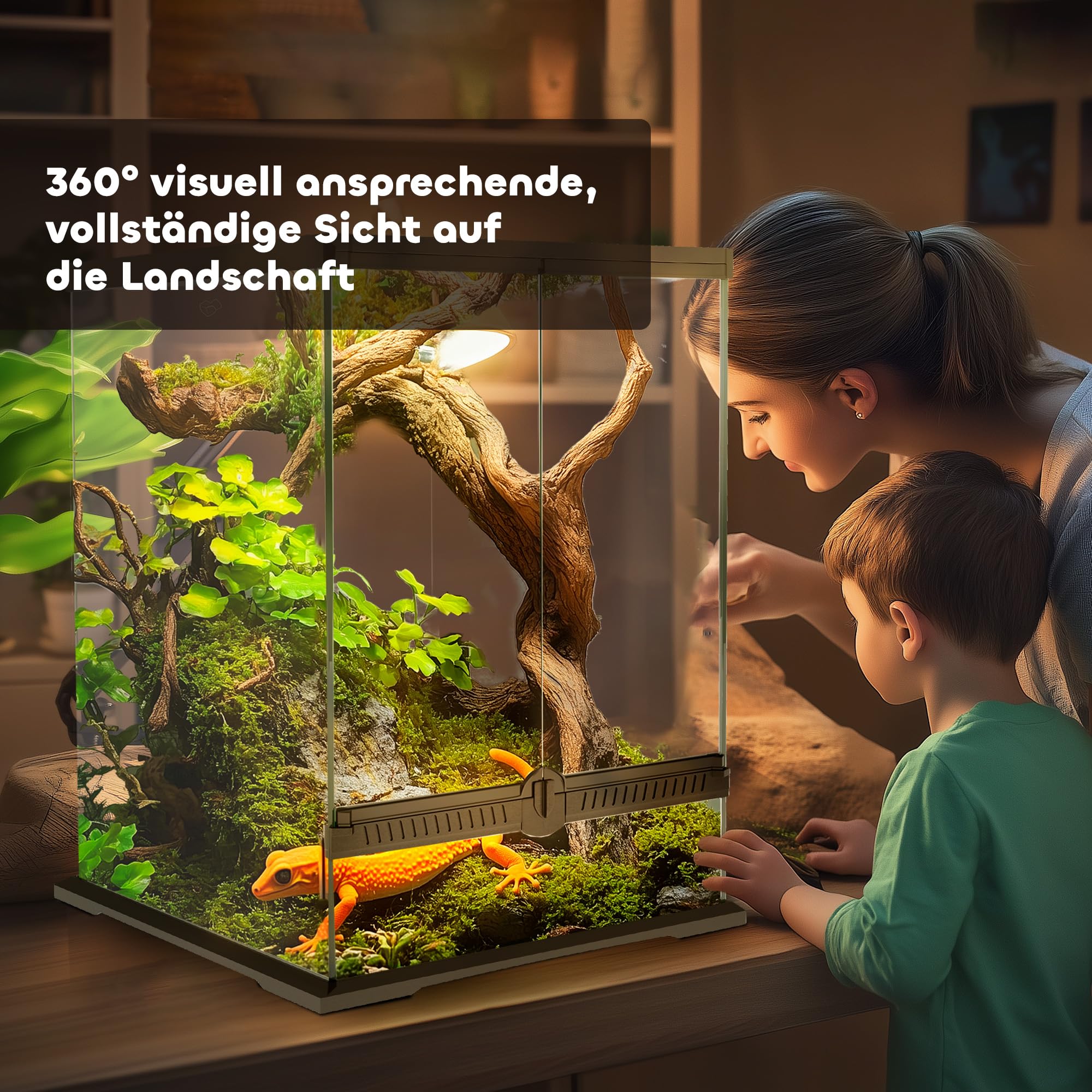 PawHut Terrarium dla gadów, pojemnik na karmienie gadów, z zabezpieczeniem przed ucieczką, wentylacja 120 l, szklane sterrarium z zarządzaniem kablami, dla płazów, metalowe, czarne, 45 x 45 x 60 cm