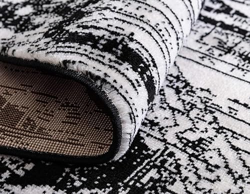 Miniatura 7 de Unique Loom Portland Collection Southwestern - Alfombra de área a rayas tono sobre tono (2 pies 2 pulgadas x 8 pies, color blanconegro)