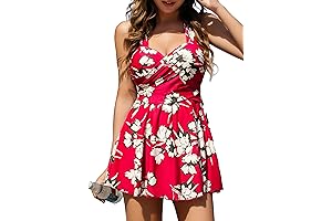 Women's Elegant Crossover One Piece Swimdress Floral Skirted Swimsuit
