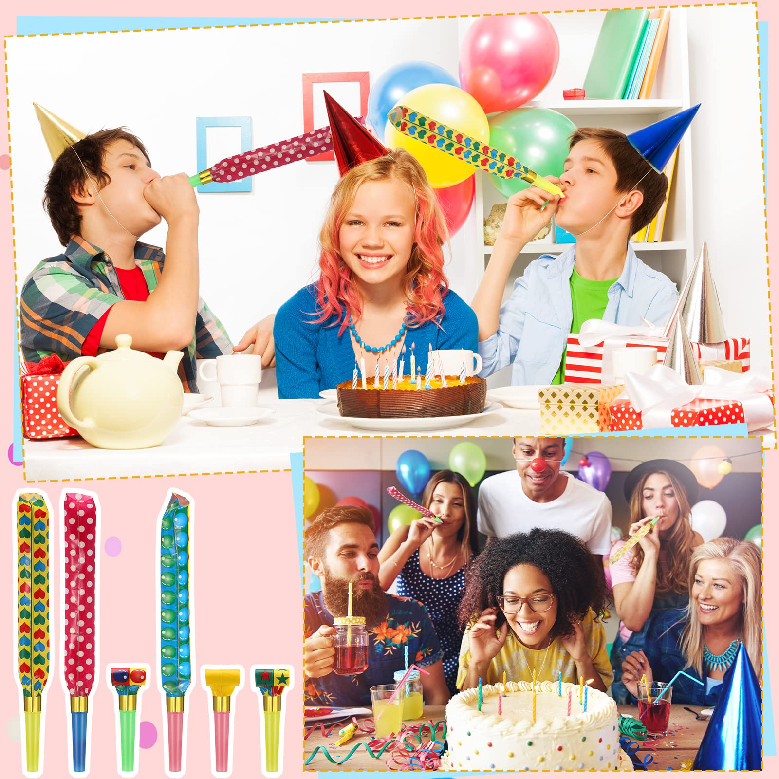 25 Pieces Party Blowers, Colourful Noisemakers Birthday Blowers, Blow Horn Party Horn, New Year Party Noisemakers Whistles Party Blowouts Party Favors Noise Makers For Age 13