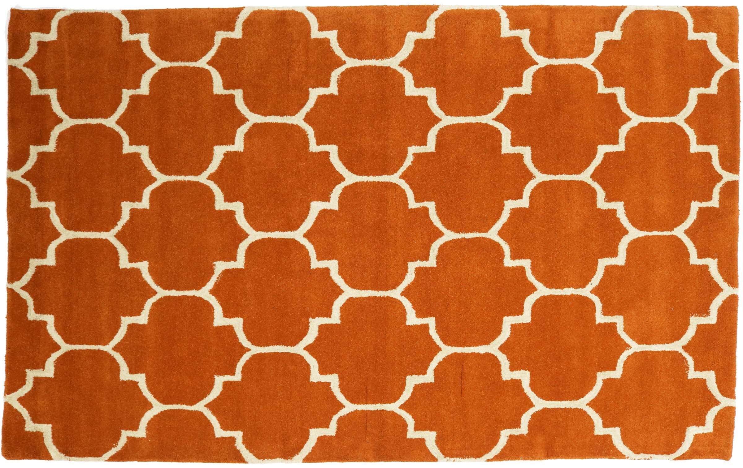 Tapis en laine Motif marocain 160 x 230 cm Orange Ornements faits main