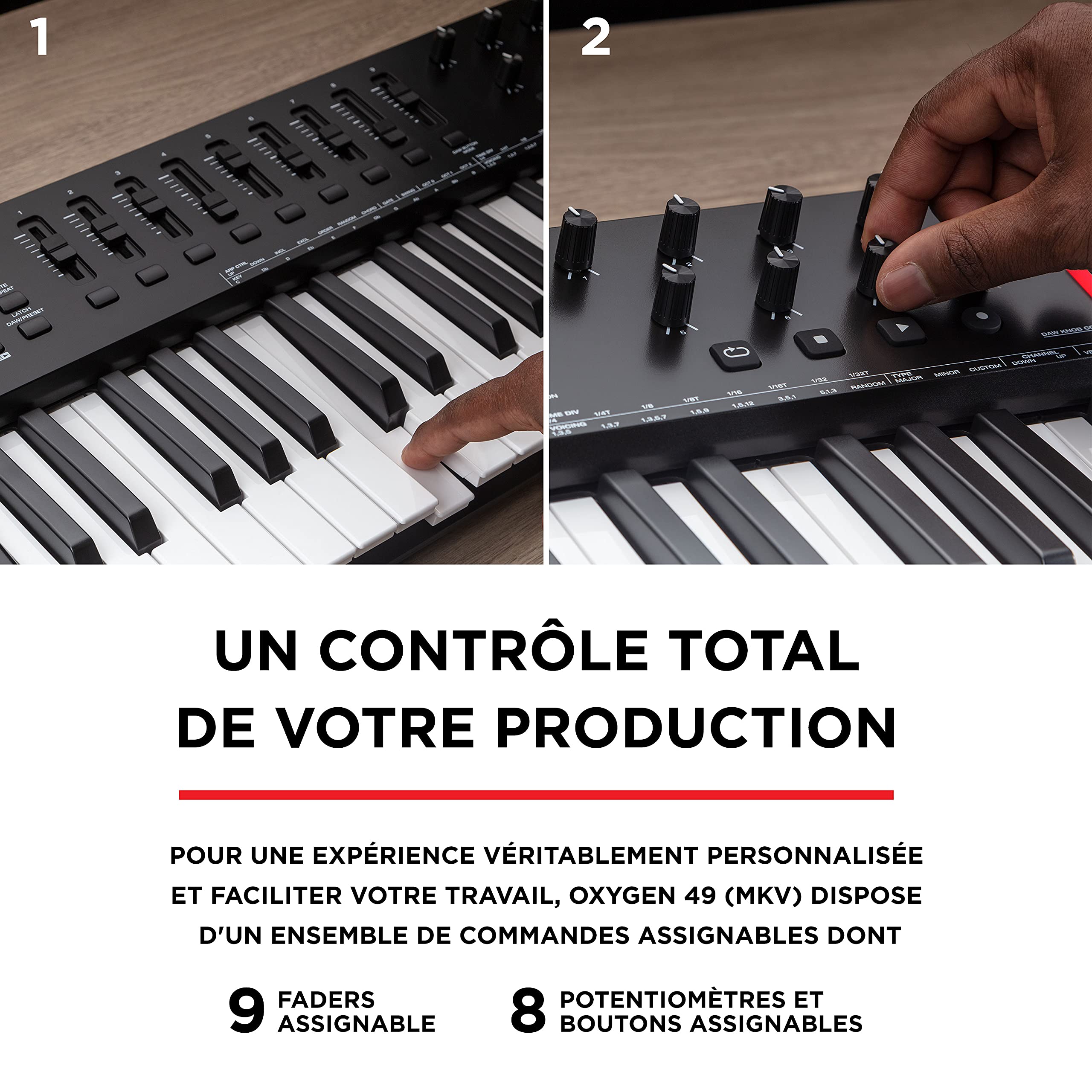 M-AUDIO Oxygen 49 (MKV) - Clavier maître 49 touches MIDI USB avec pads de rythme, modes Smart Chord et Scale, arpégiateur et pack de sons Native Instruments (intégration NKS)