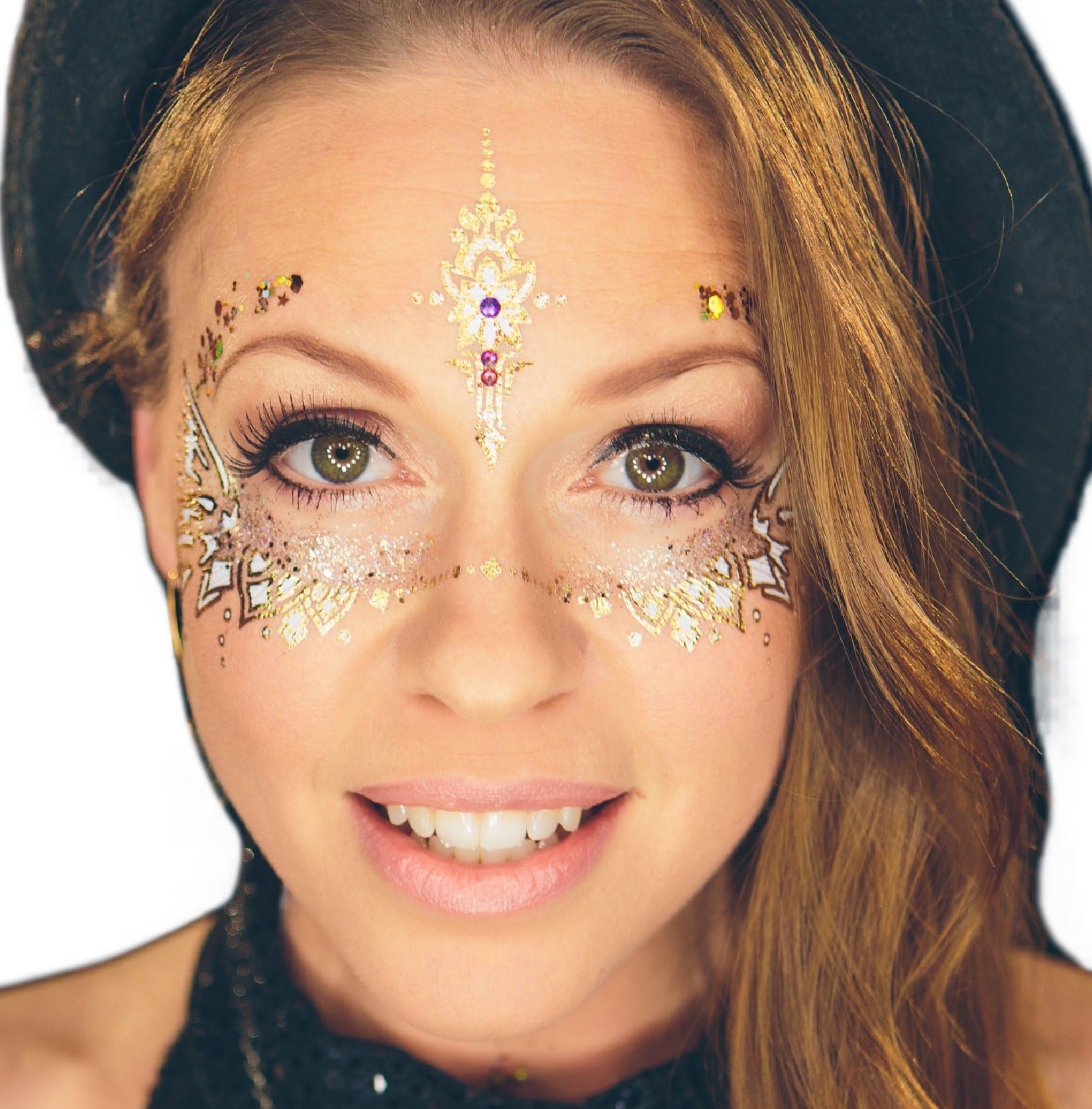 Variety! 6 Pages Metallic Temporary Tattoos by Golden Ratio Tats, Gold and White Masquerade Tattoos, Festival Face Paint.