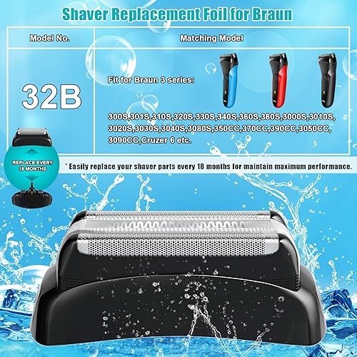 Miniatura 5 de Vifycim Lámina de repuesto para afeitadora 32B y cortador compatible con Braun, cartucho de casete compatible con Braun Series 3 300S, 301S, 310S,