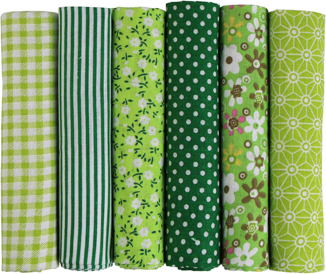 UOOOM 6pcs 50 x 50cm Patchwork Cotton Fabric Squares DIY Handmade Sewing Quilting Fabric Different Designs (Tone-Green)